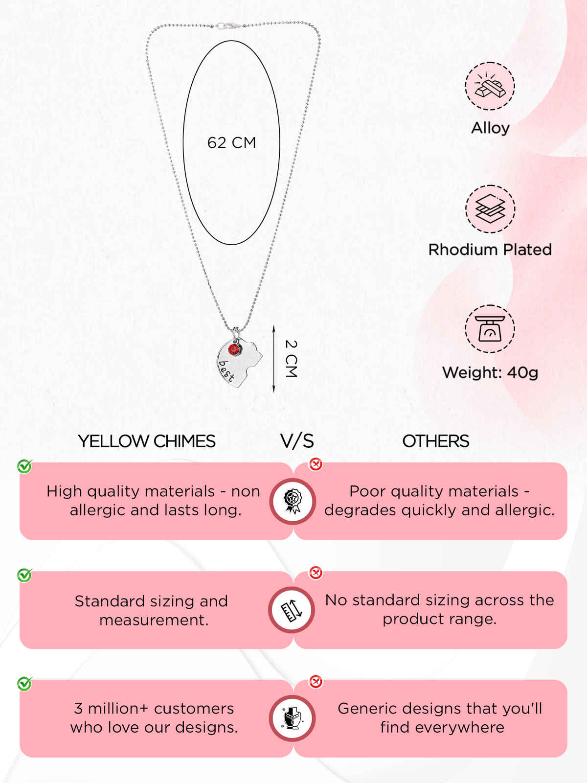 Yellow Chimes Friendship Day Silver Best Friend Chain Necklace for Women