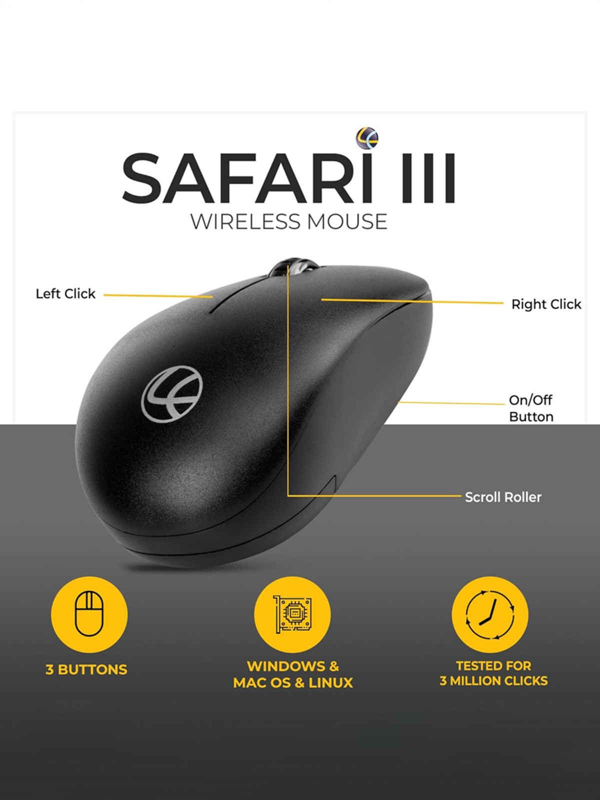 Lapcare Safari Iii B Wireless Mouse-2.4Ghz & Upto 1600 Dpi With Duracell Battery & 3 Year Warranty - Black