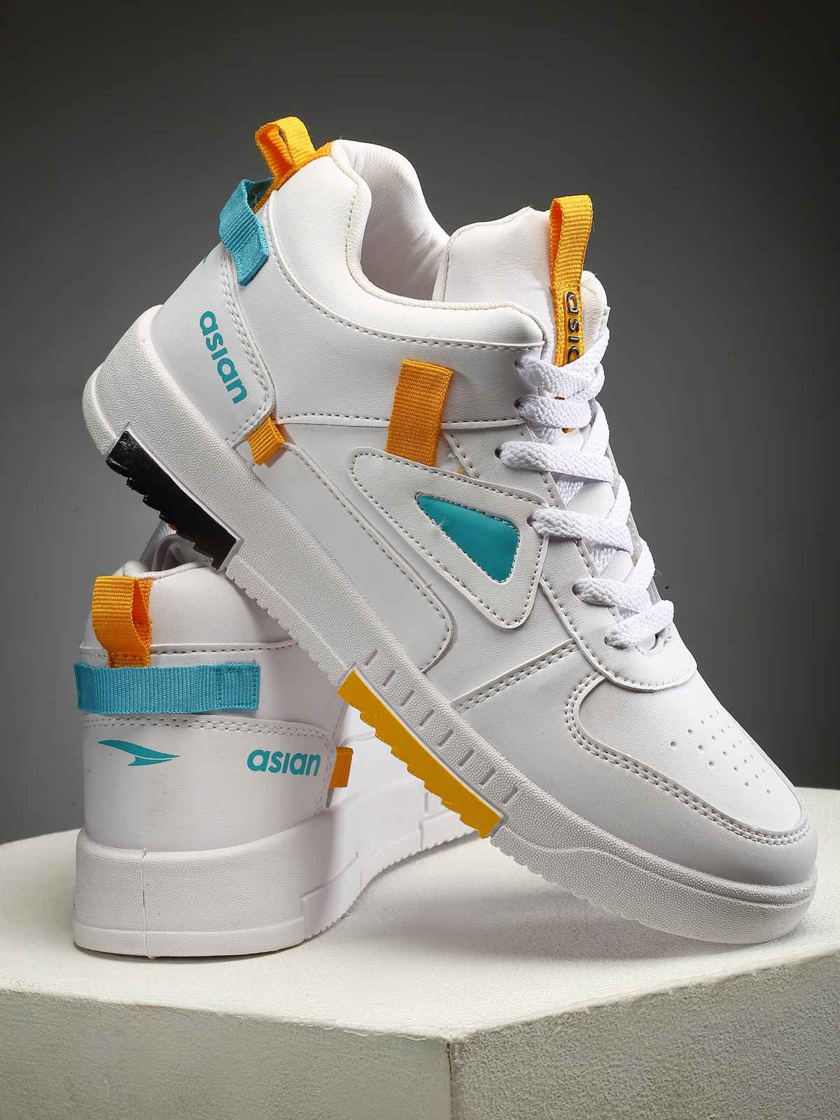 Asian Tarzan-11 Men High Top Sneakers White-Mustard (UK-7)