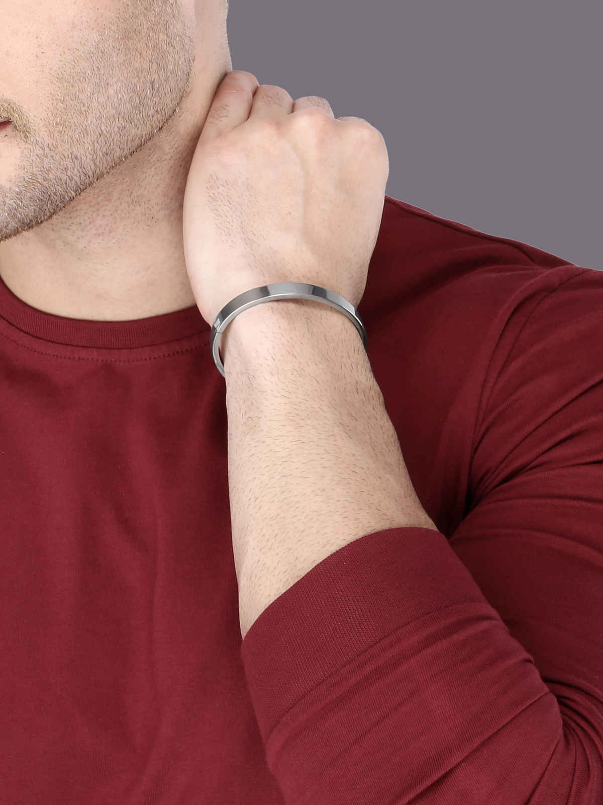 Yellow Chimes Silver Kada Bracelet for Men, High Polished Stainless Steel