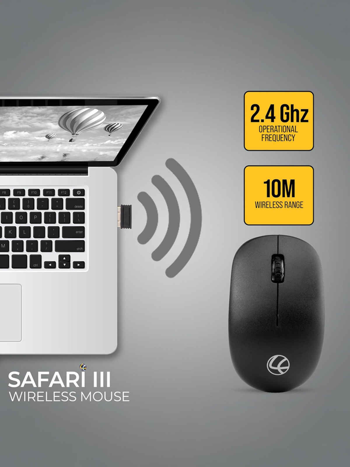 Lapcare Safari Iii B Wireless Mouse-2.4Ghz & Upto 1600 Dpi With Duracell Battery & 3 Year Warranty - Black