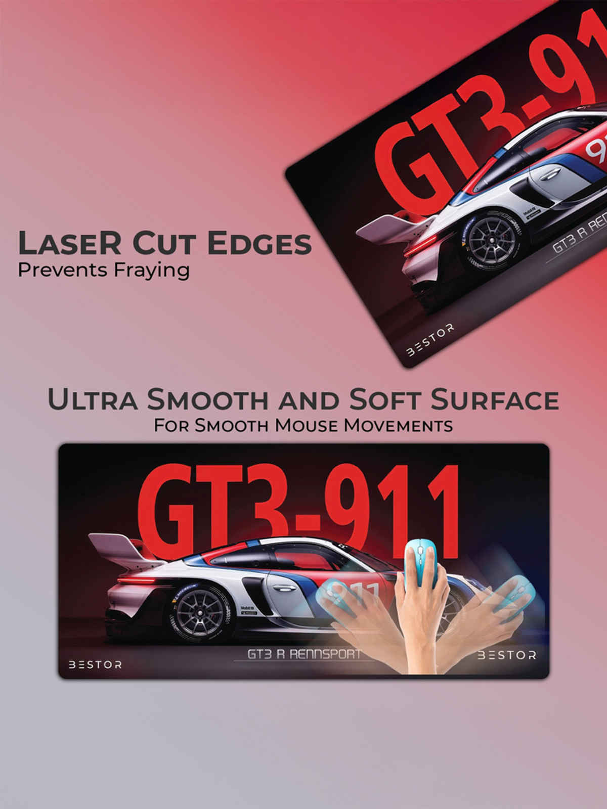 Bestor Car Racing Printed Gaming Mouse Pad | Non Slip Base