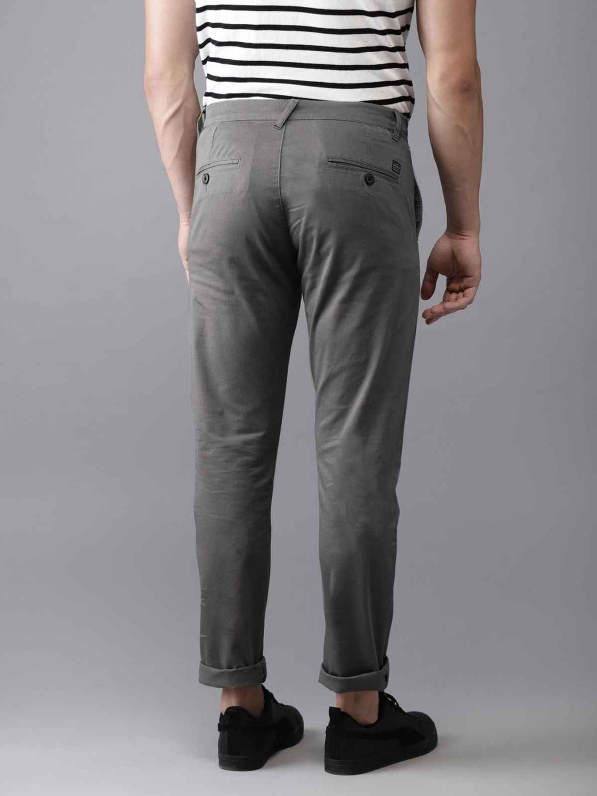 The Indian Garage Co Men | Slim Fit Solid Casual Chinos | Grey | 36