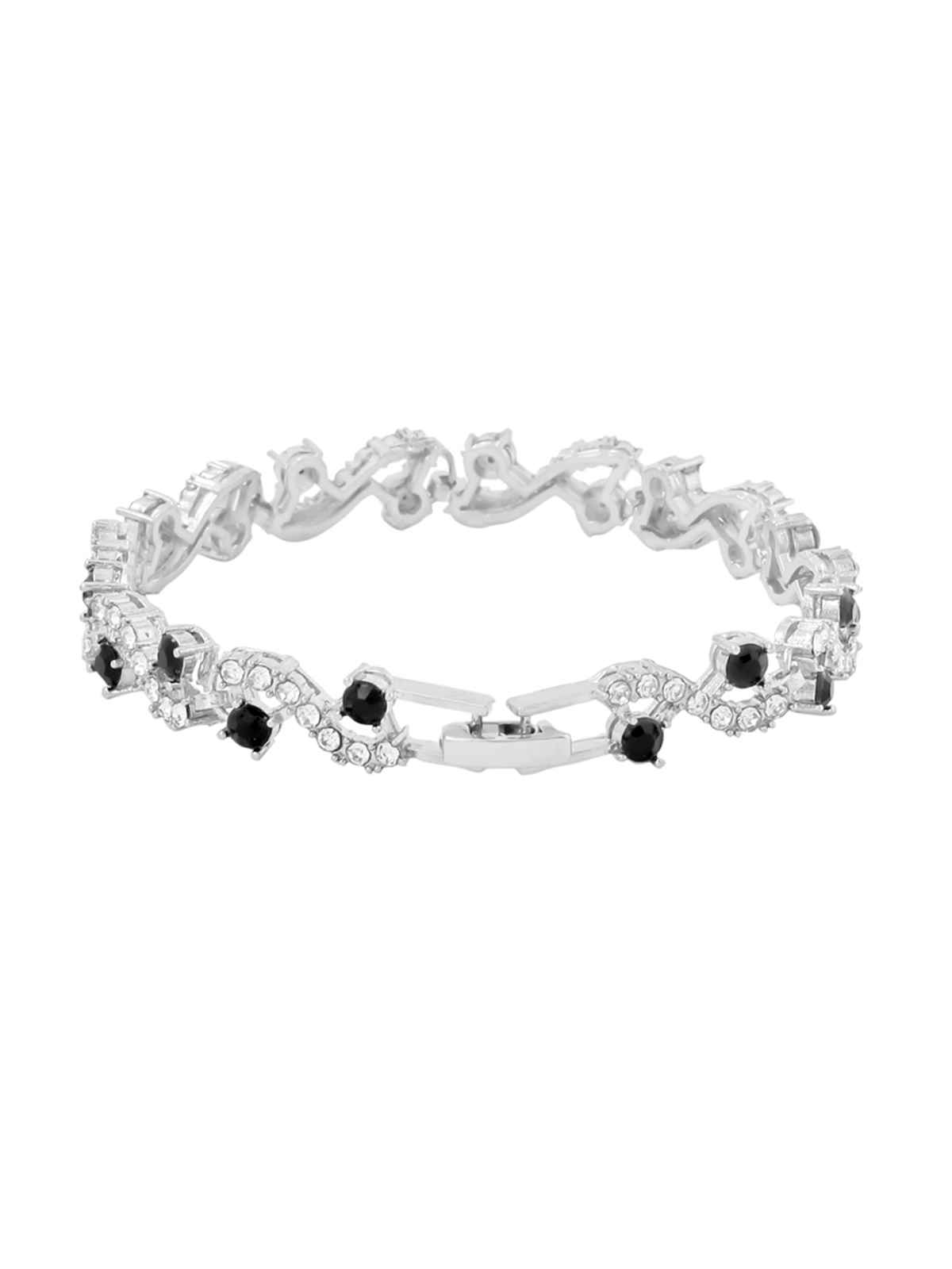 Yellow Chimes Silver Toned Crystal Tennis Bracelet for Women