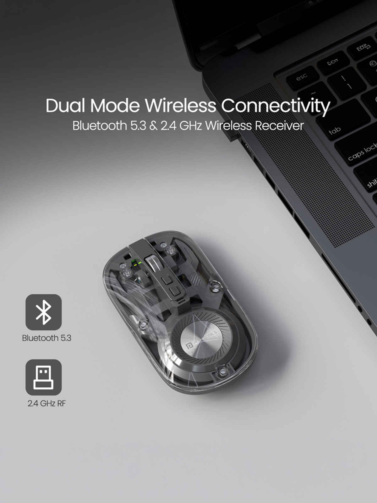 Portronics Toad 8 Transparent Wireless Bluetooth Mouse with Rechargeable Battery | Grey