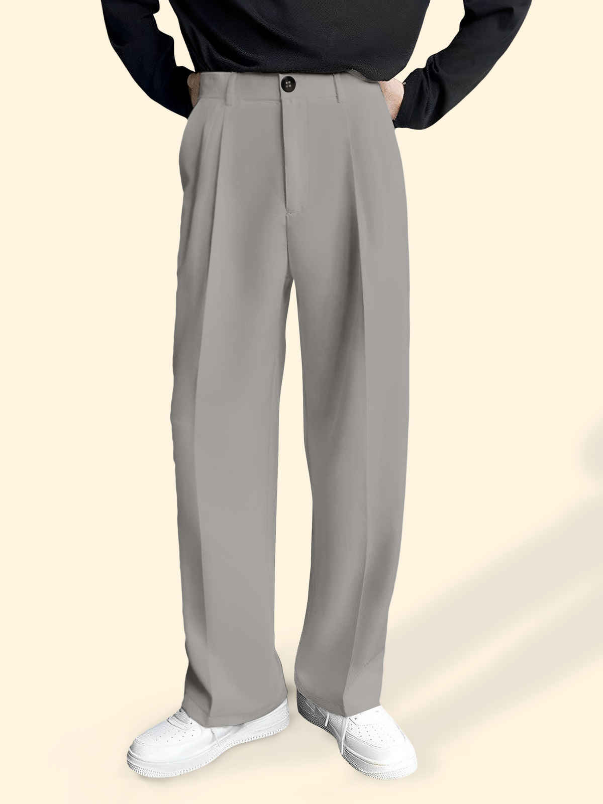 FTX Men's Relaxed Fit Lycra Blend Korean Trouser | Light Grey - 26