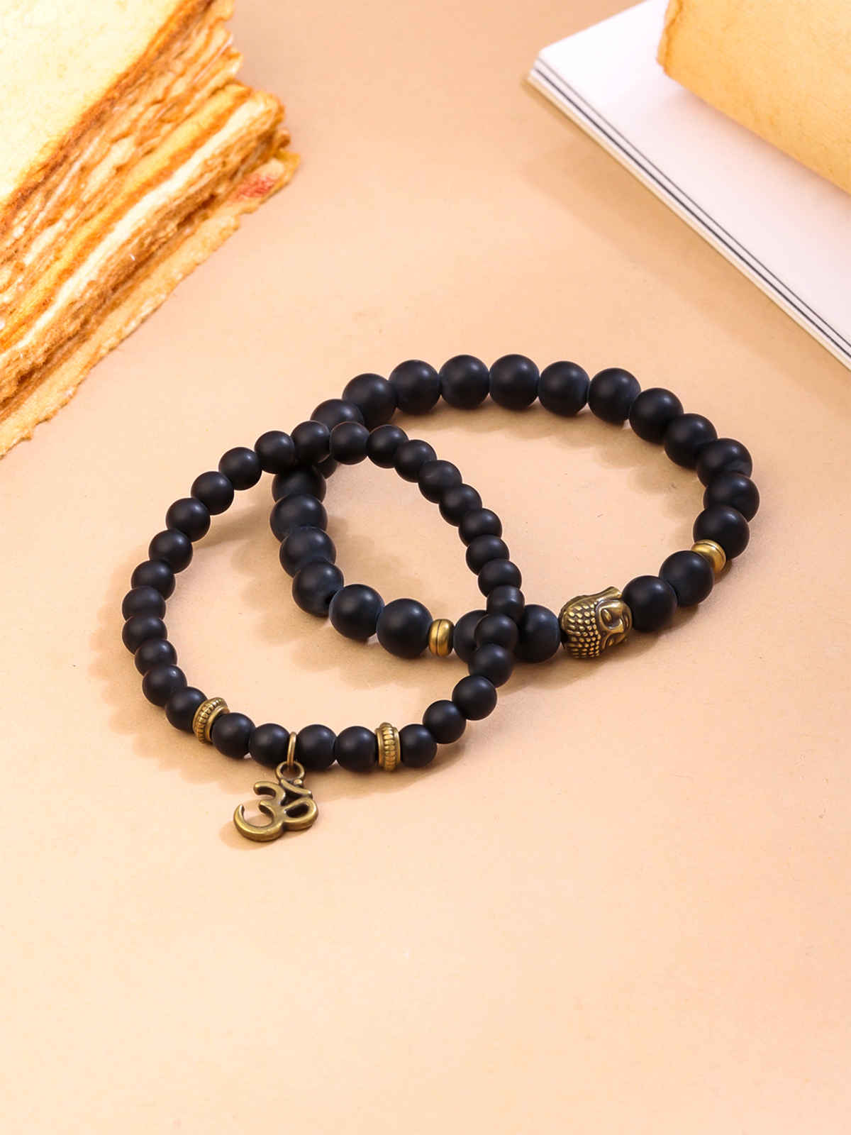 Yellow Chimes Unisex Black & Gold-Toned Devine Buddha Beads Charm Bracelet