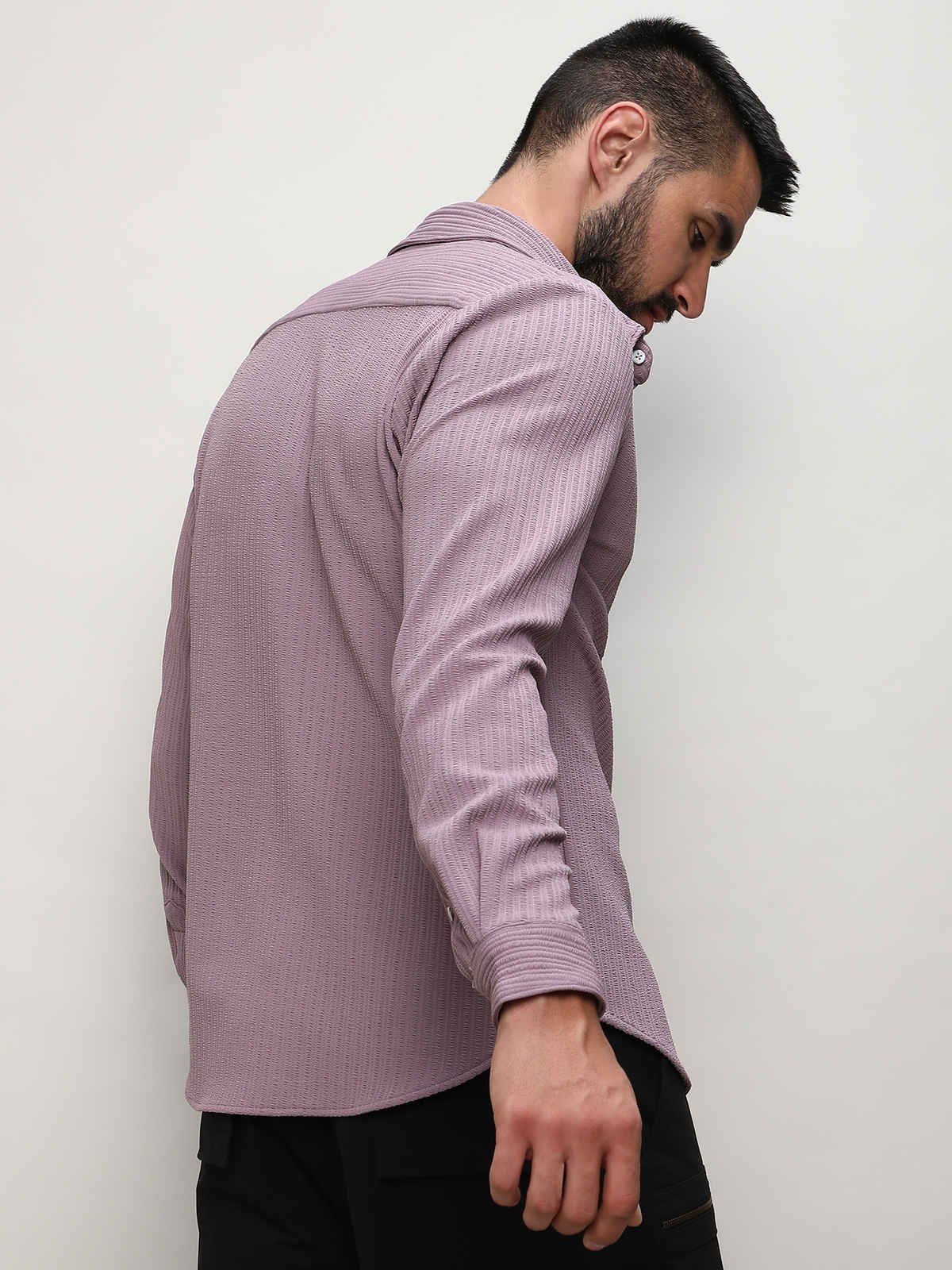 Campus Sutra Men's Stripe-Creased Shirt | Lavender - S