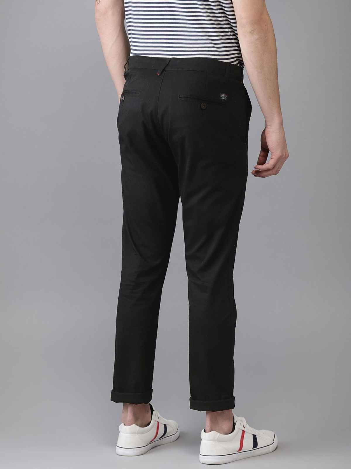 The Indian Garage Co Men's Slim Fit Solid Casual Chinos | Black - 30