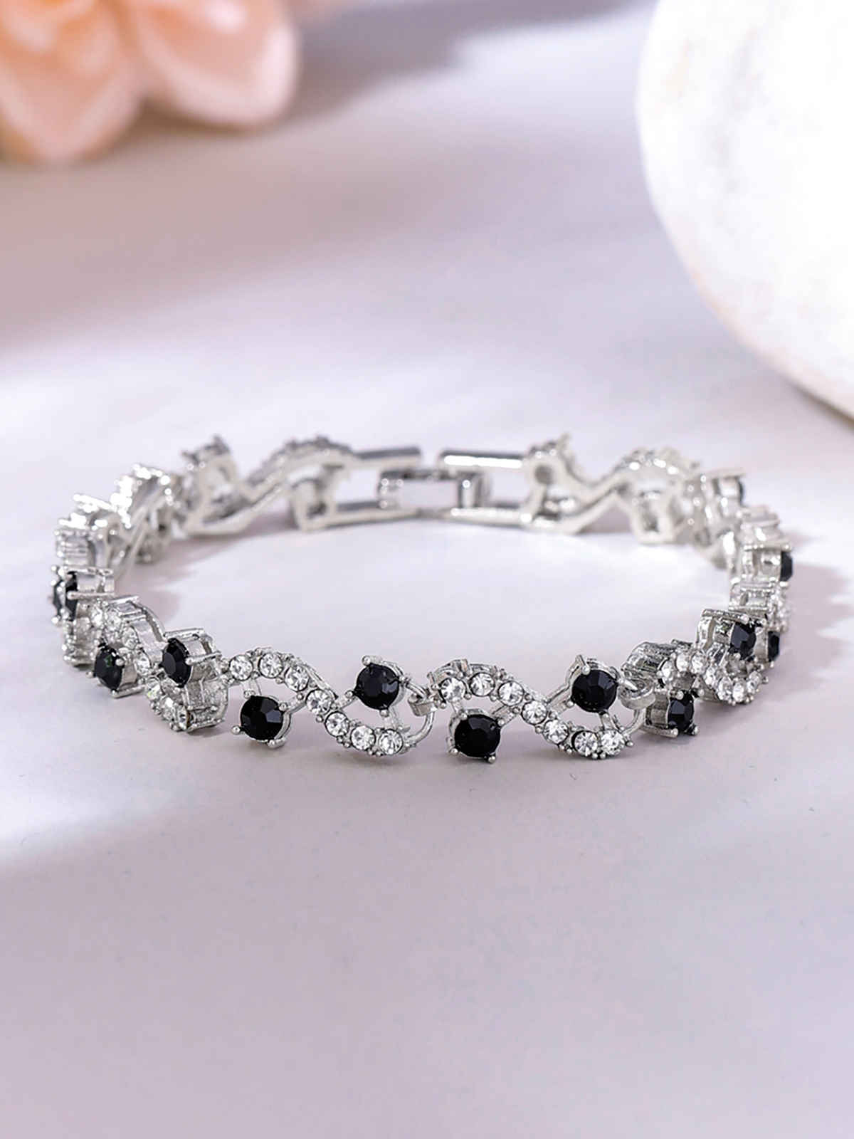 Yellow Chimes Silver Toned Crystal Tennis Bracelet for Women