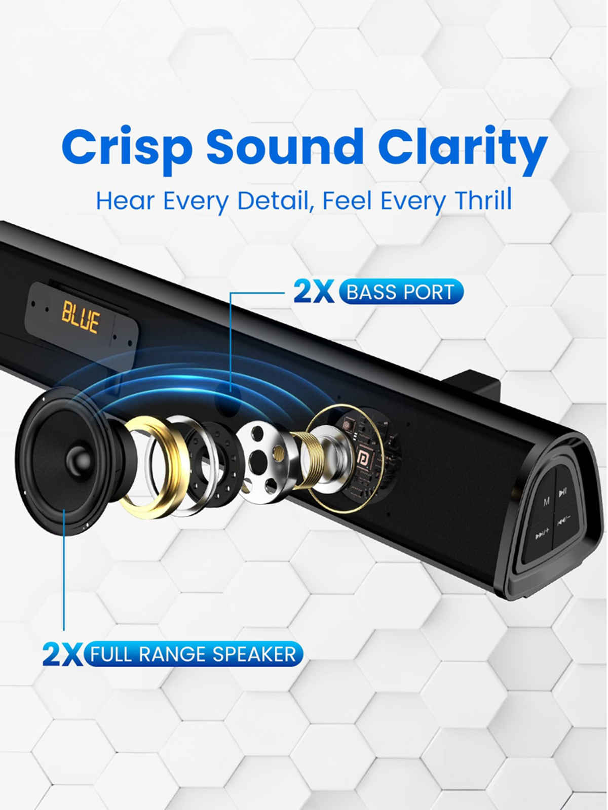 Portronics Pure Sound 106 | 120W Bluetooth Soundbar With Wired Subwoofer For Deep Bass (Black)