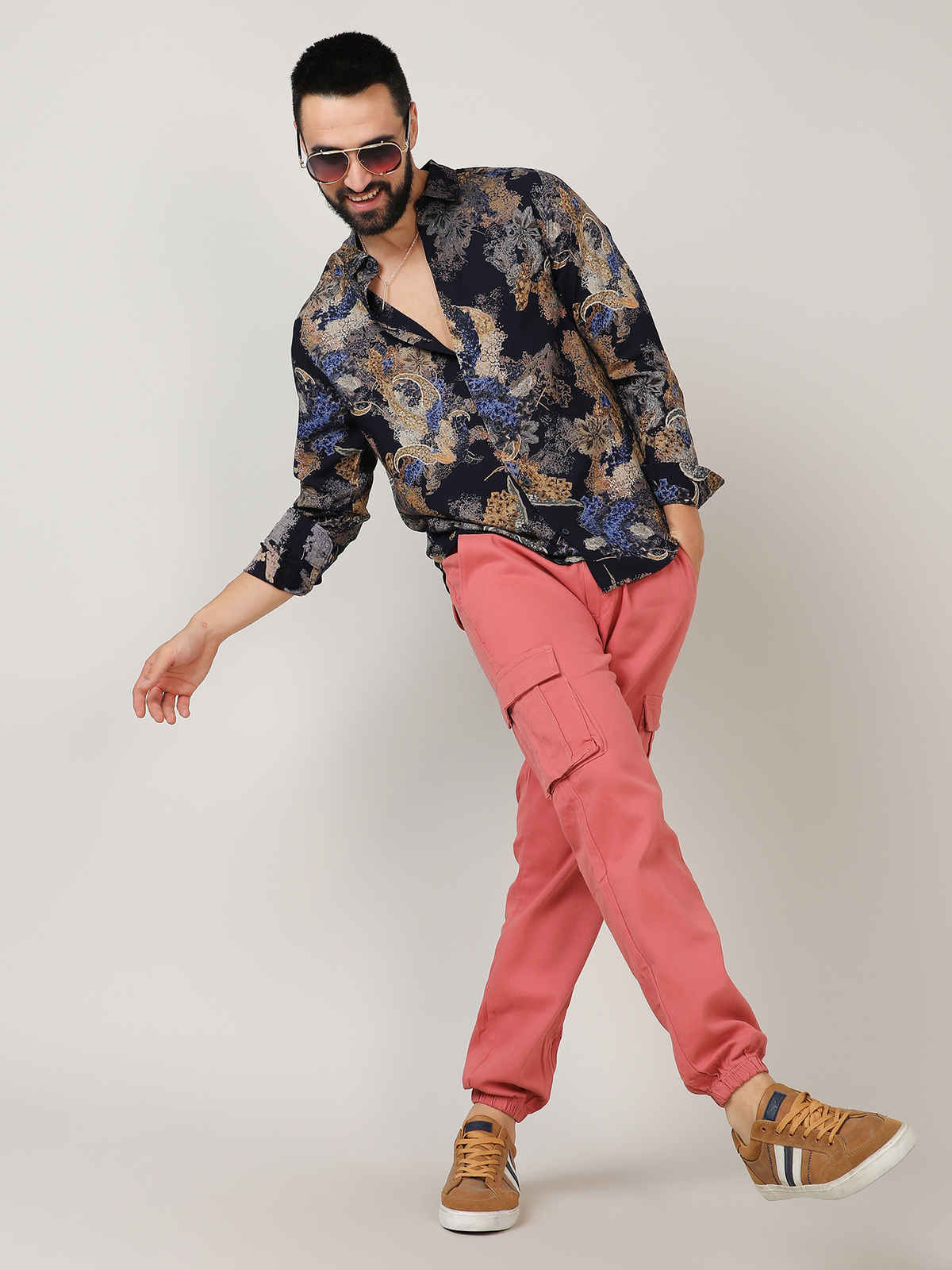 Campus Sutra Men's Paisley Flora Shirt | Royal Blue & Midnight Black - S