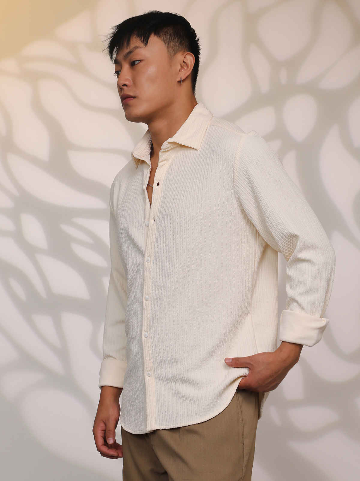 Campus Sutra Men's Stripe-Creased Shirt | Yellow - S