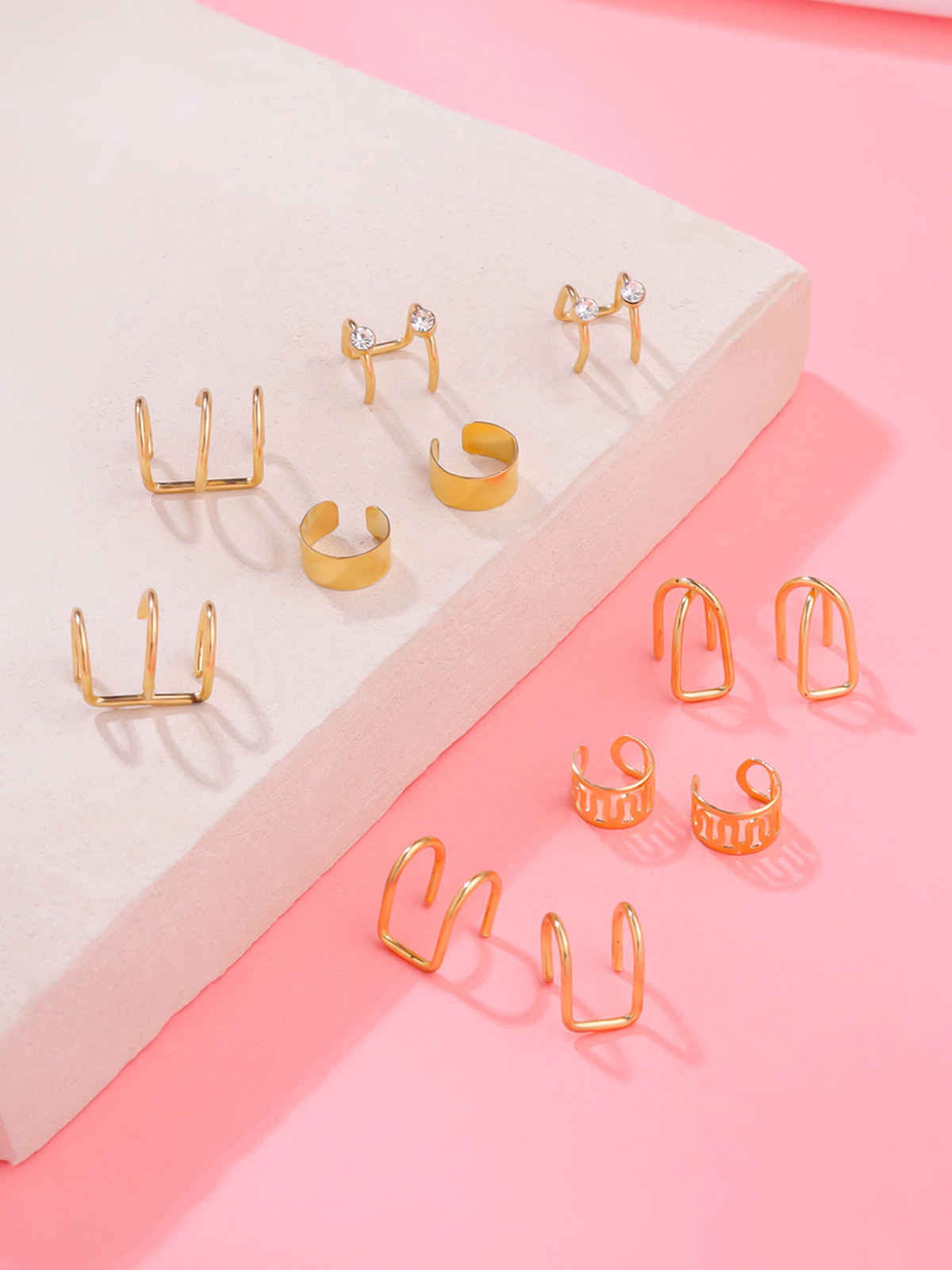 Yellow Chimes Set Of 12 Gold-Toned Ear Cuffs