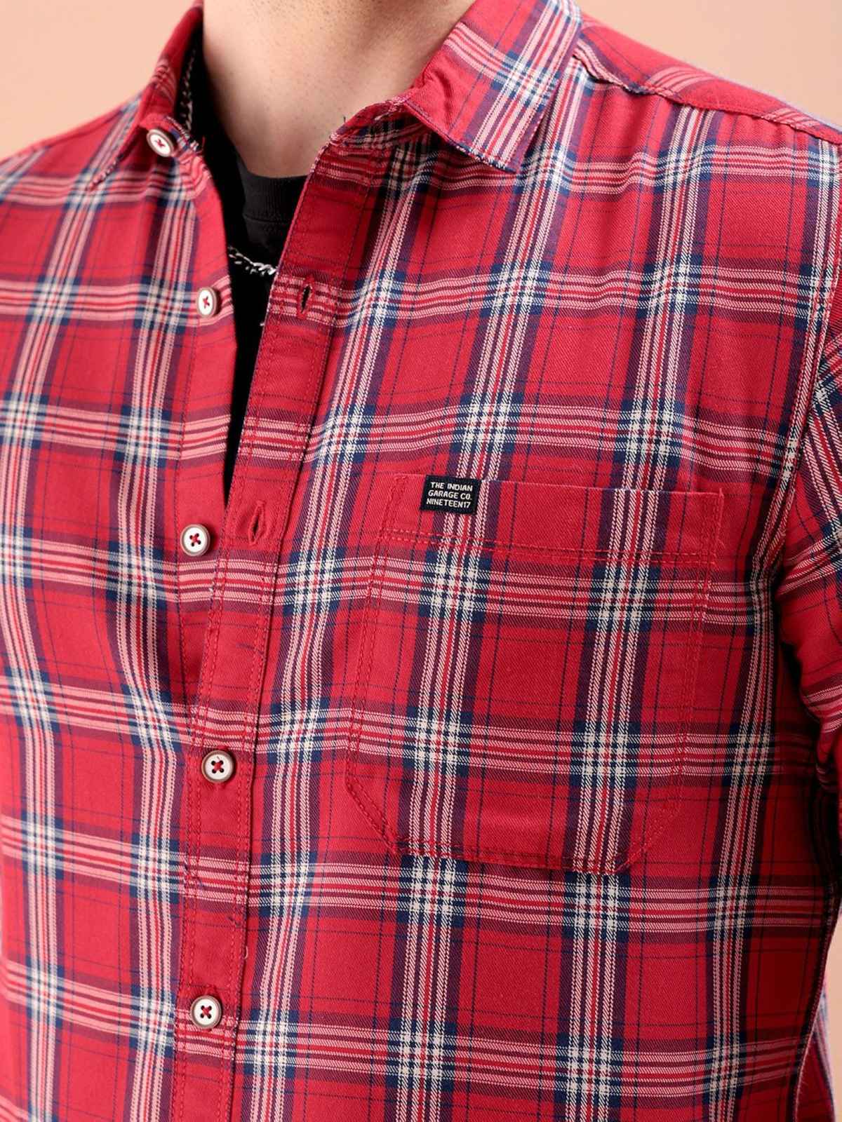 The Indian Garage Co Men's Slim Fit Checked Casual Shirt | Red - M