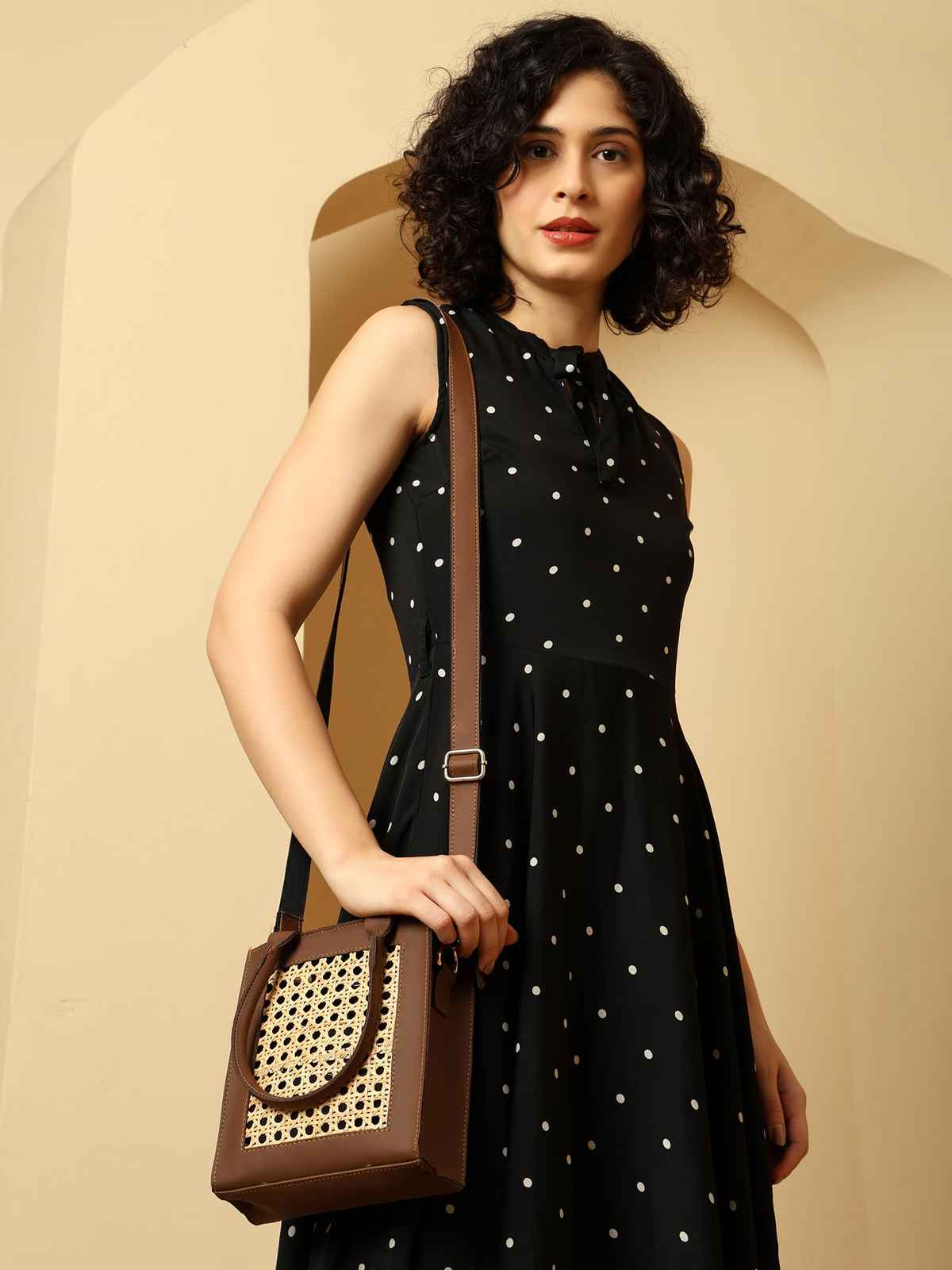 Ensac Sling Rattan Womens Sling Bag PU Leather Shoulder Bag Daily Use | Brown