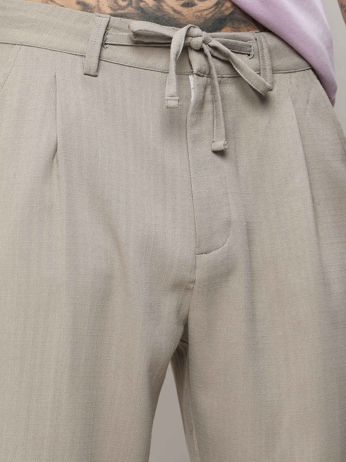 Campus Sutra Men's Solid Tailored Trousers | Grey Beige - 32