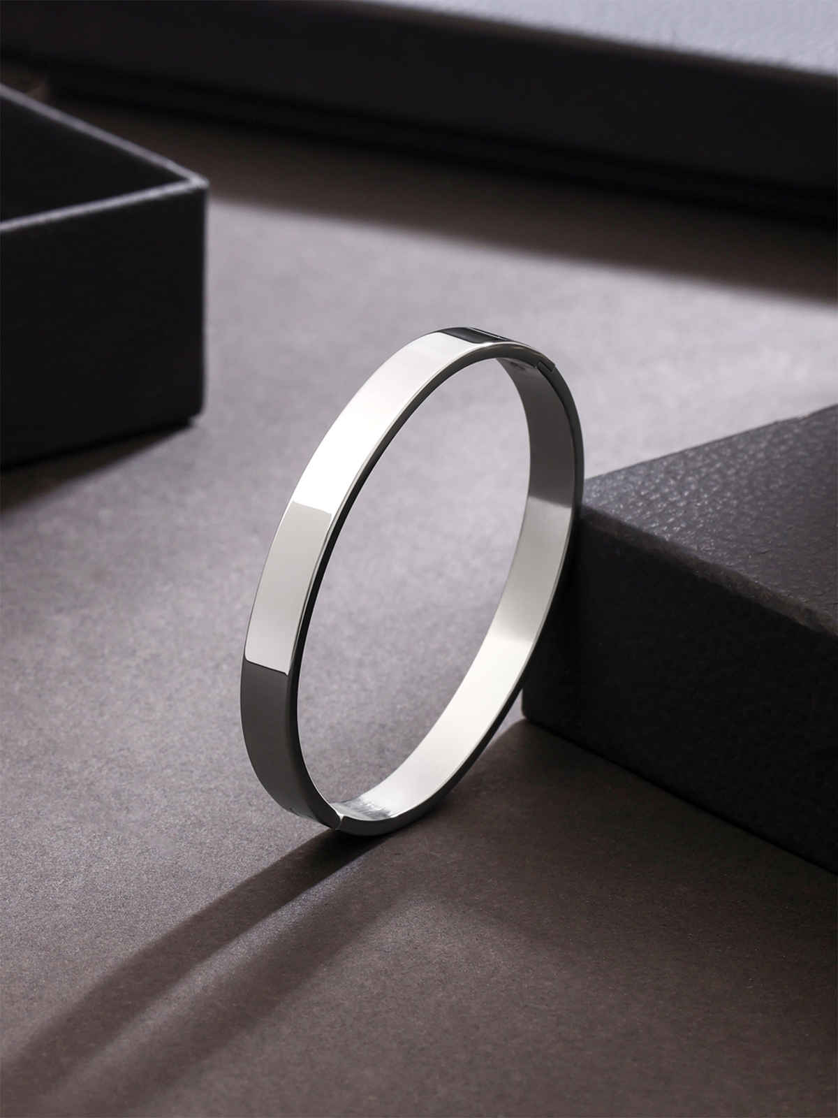 Yellow Chimes Silver Kada Bracelet for Men, High Polished Stainless Steel