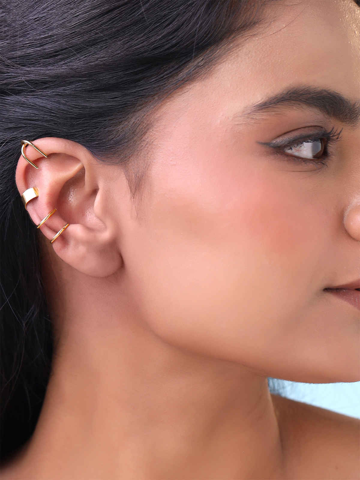 Yellow Chimes Set Of 12 Gold-Toned Ear Cuffs