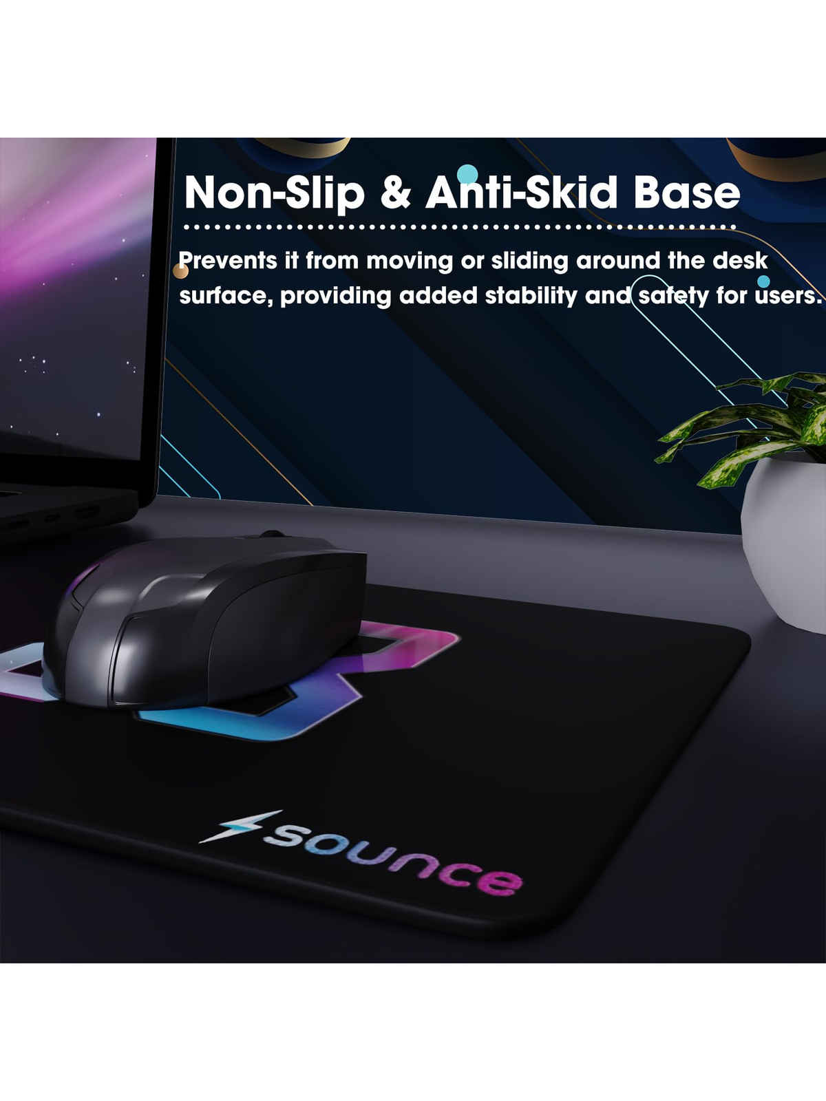 Sounce Ergonomic Mouse Pad, Non-Slip, Anti-Skid, Waterproof, (Black)