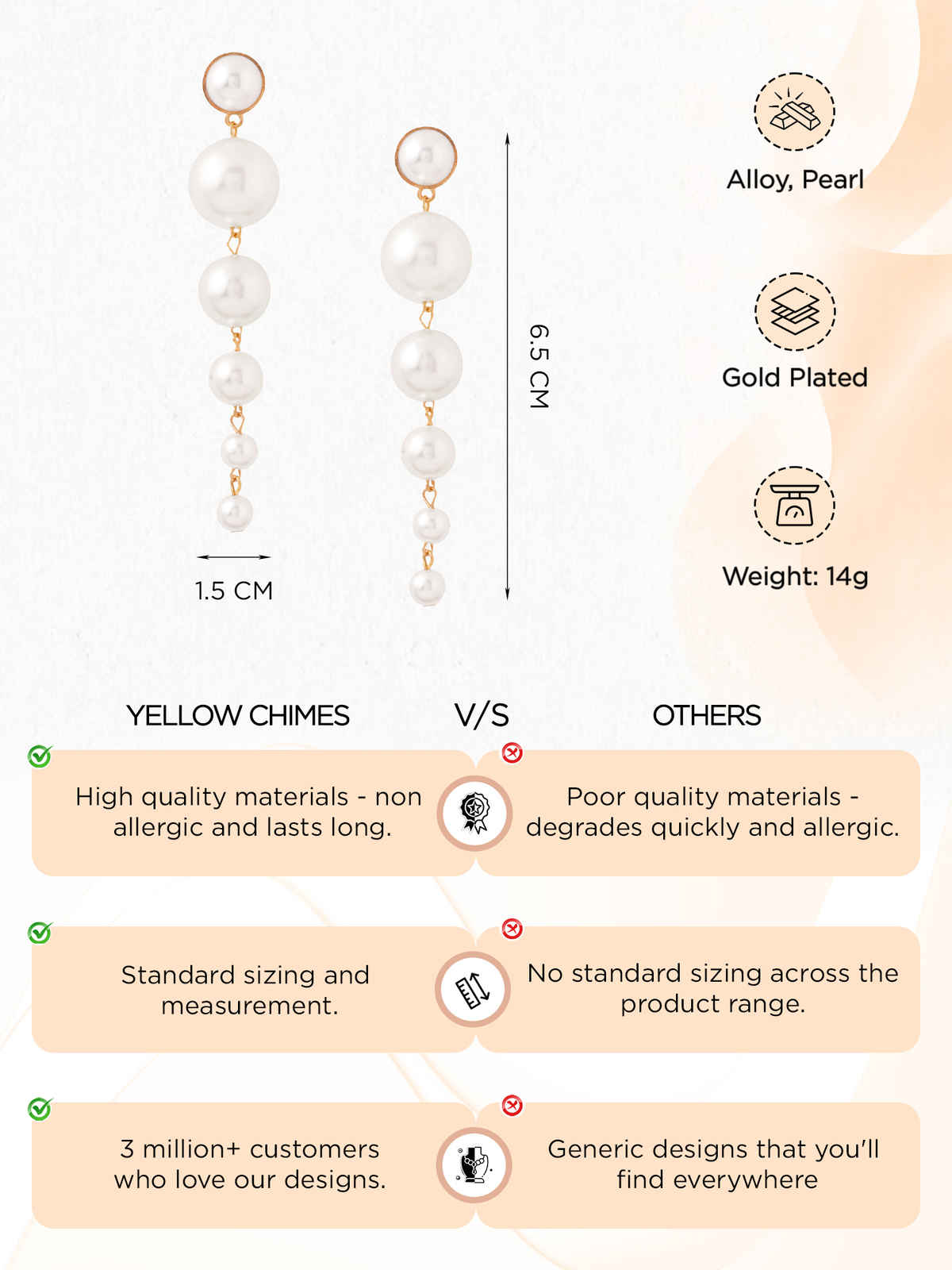 Yellow Chimes Long Chain Hanging Pearl Earrings for Women