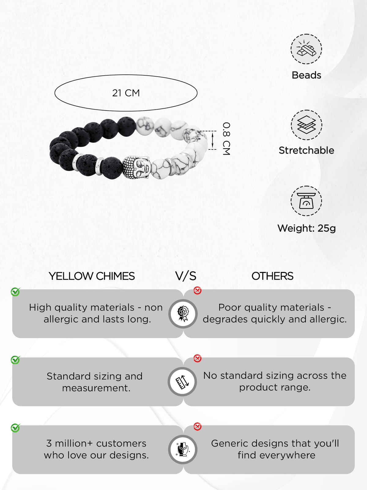 Yellow Chimes Stretchable Buddha Beads Bracelet for Men