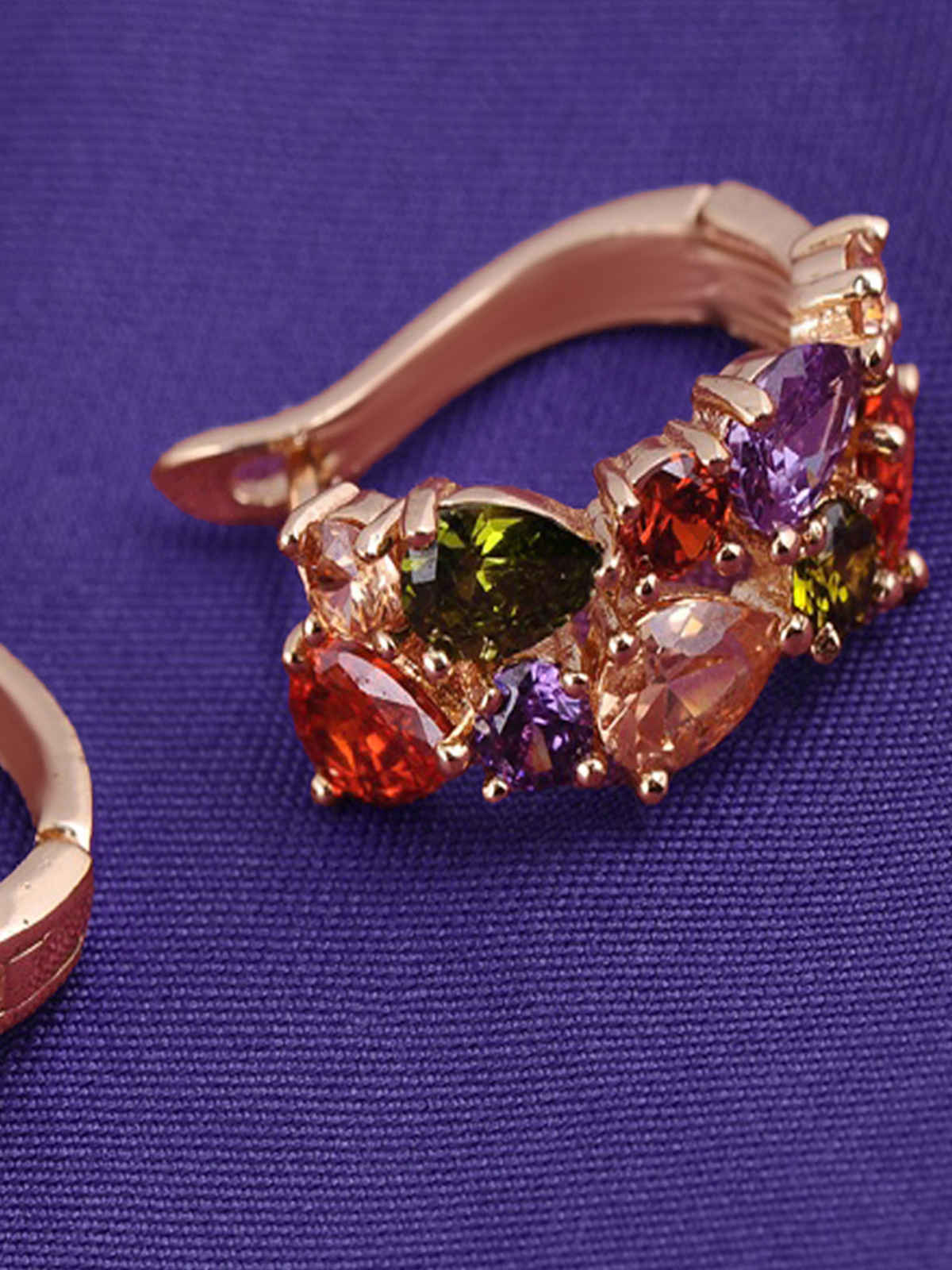 Yellow Chimes Gold-Plated & Sparkling Colors Flowerets Vine Swiss Cz Clip On Earrings