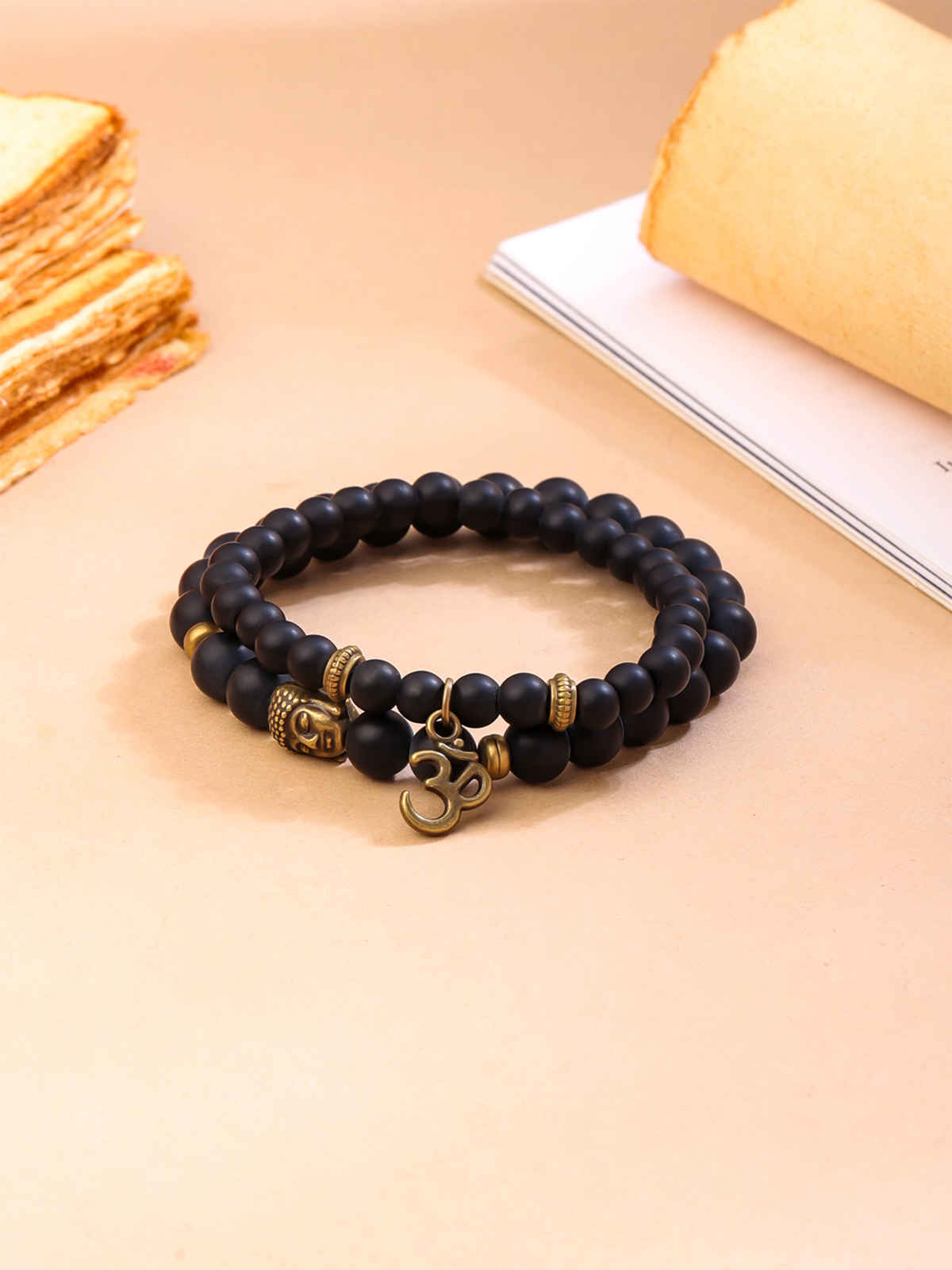 Yellow Chimes Unisex Black & Gold-Toned Devine Buddha Beads Charm Bracelet