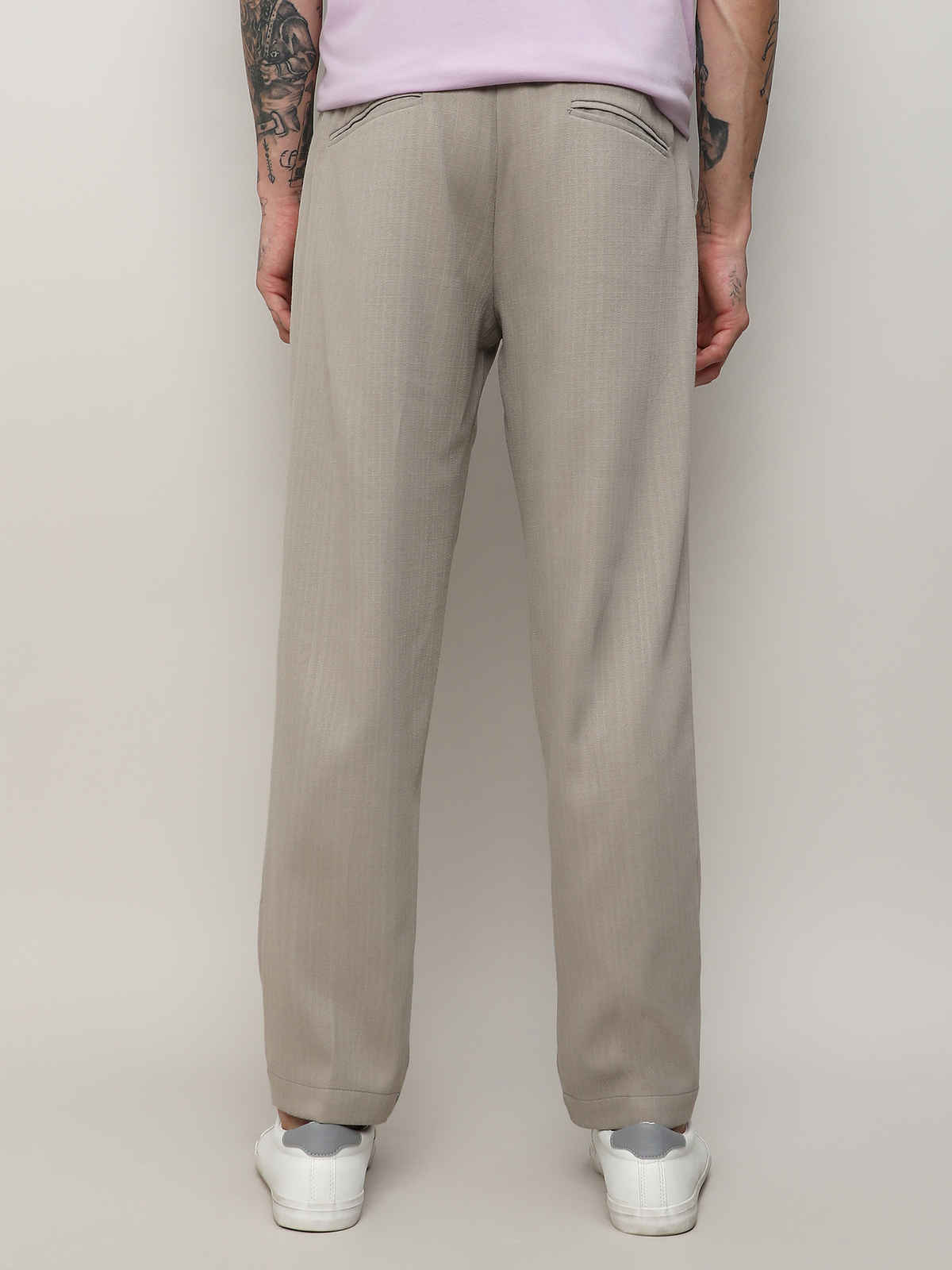 Campus Sutra Men's Solid Tailored Trousers | Grey Beige - 32