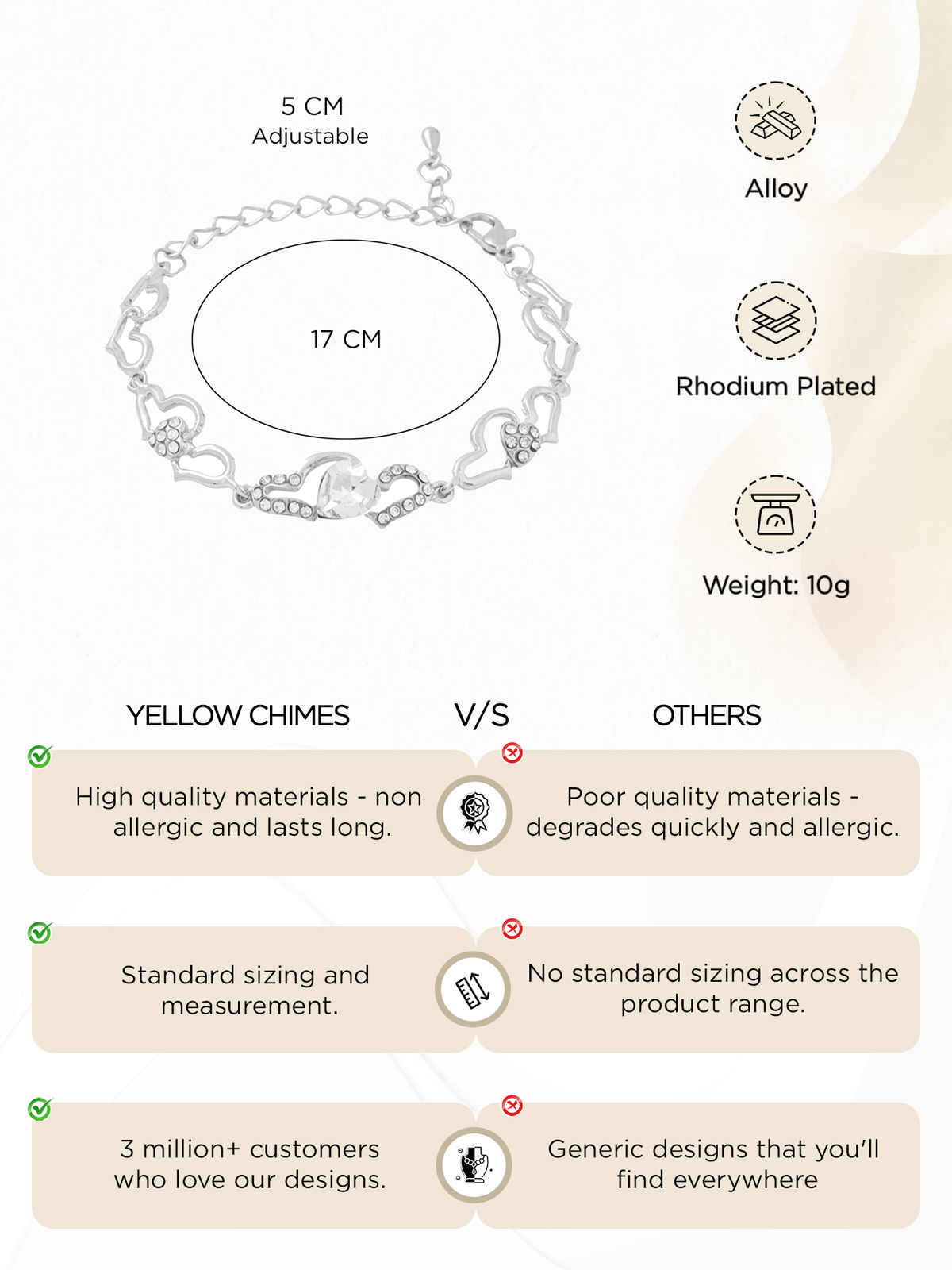 Yellow Chimes Heart Shaped Silver Toned Bracelet for Women