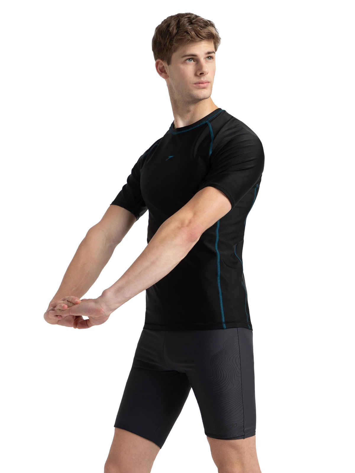 Speedo Men's Endurance 10 Short Sleeve Swim T| shirt | Black | M