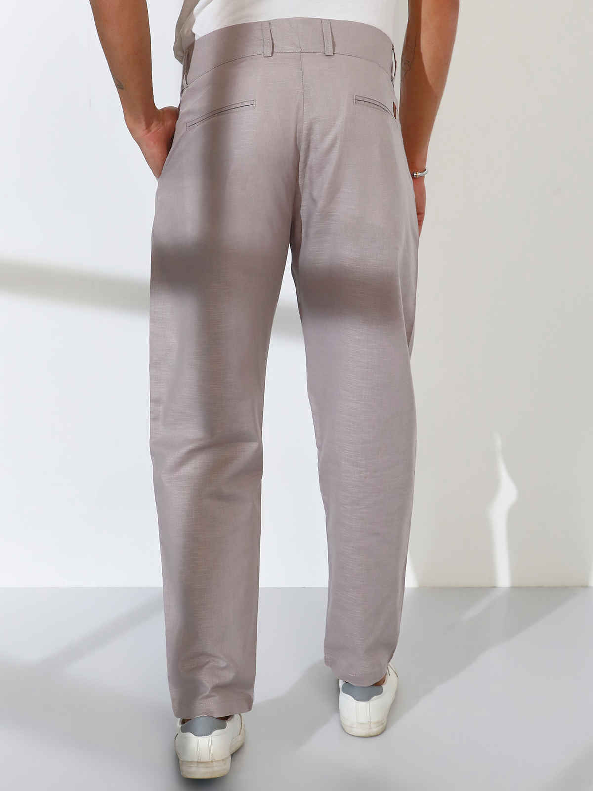 Campus Sutra Men's Tailored Linen-Blend Trousers | Grey - 36