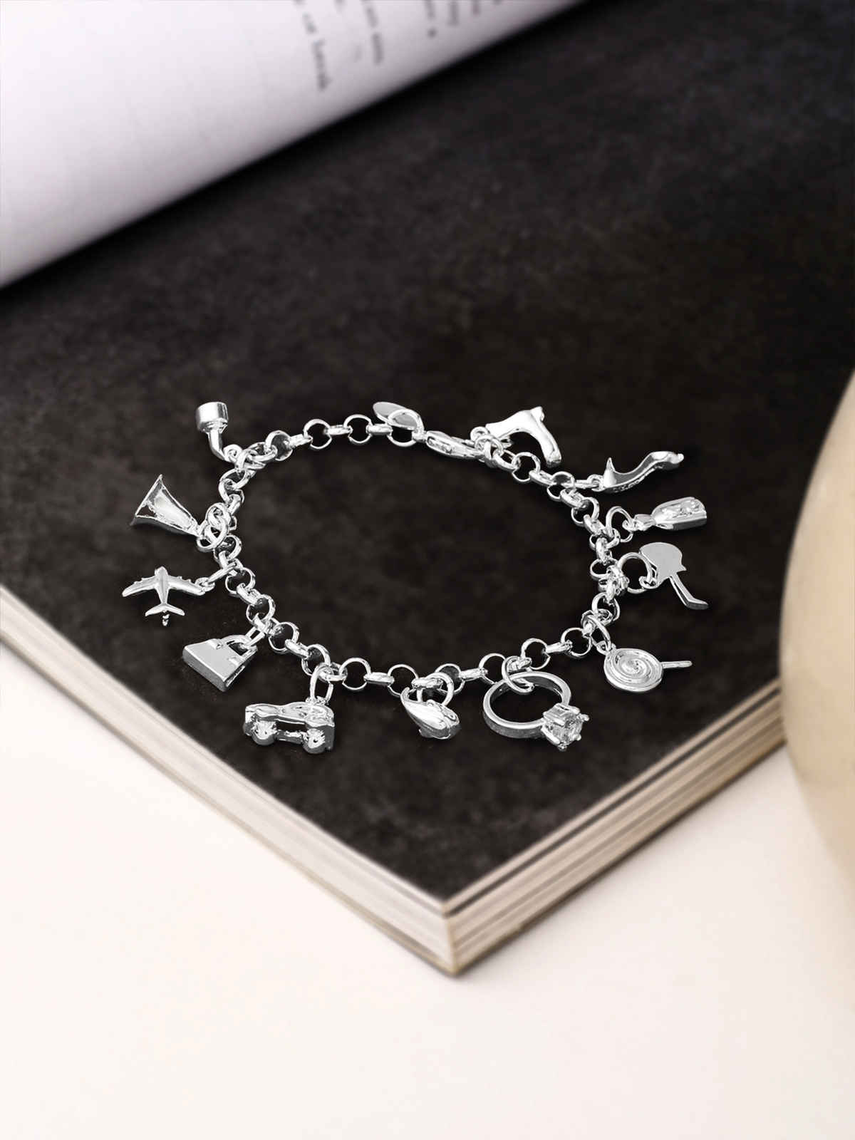 Yellow Chimes Silver Color Charm Chain Bracelet for Women