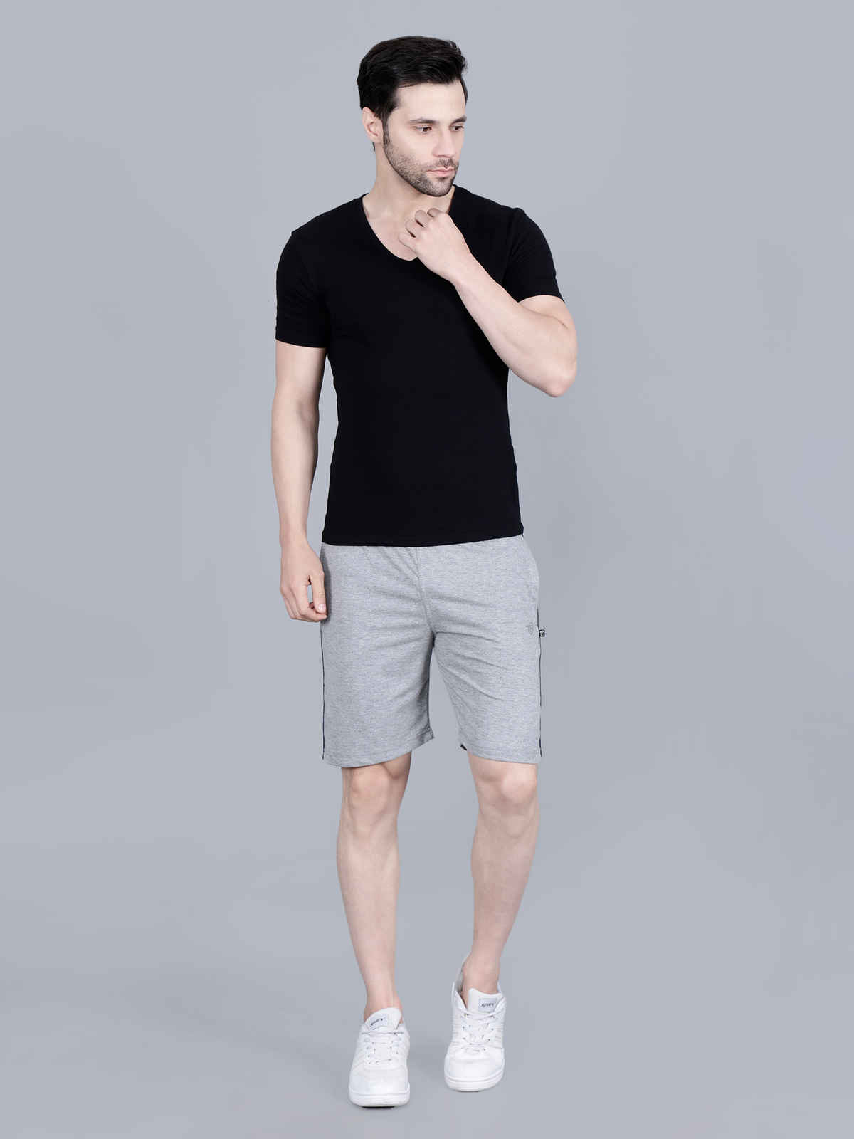 Tex-Fro Men's Solid Knee Length Relaxed & Regular Shorts with Side Pockets | Grey - M