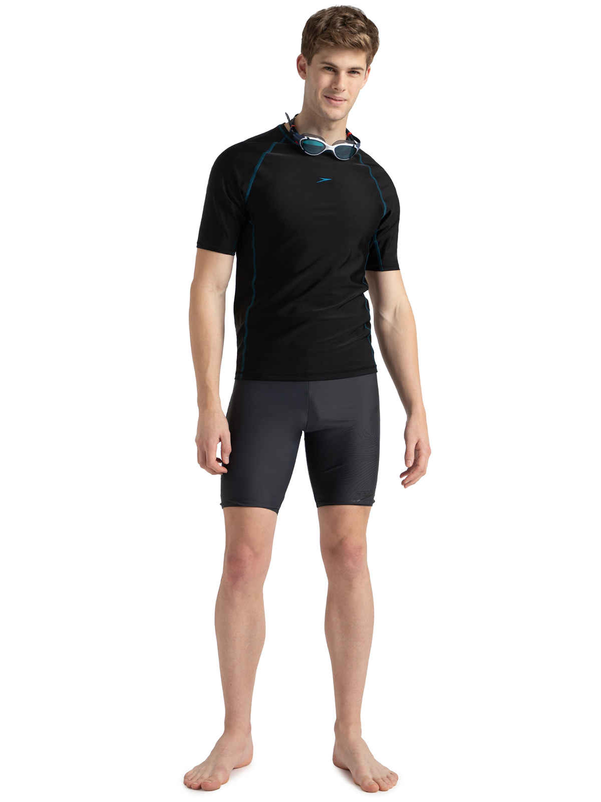 Speedo Men's Endurance 10 Short Sleeve Swim T| shirt | Black | M