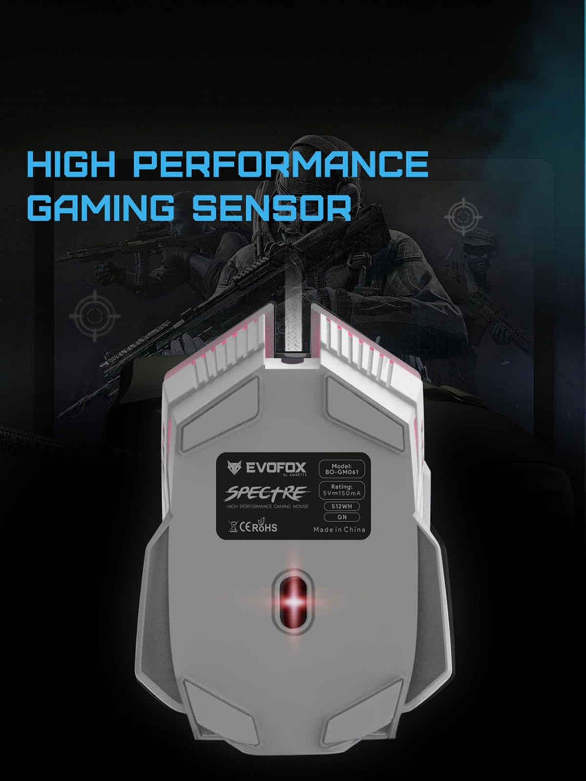 EvoFox Spectre Gaming Mouse USB - White