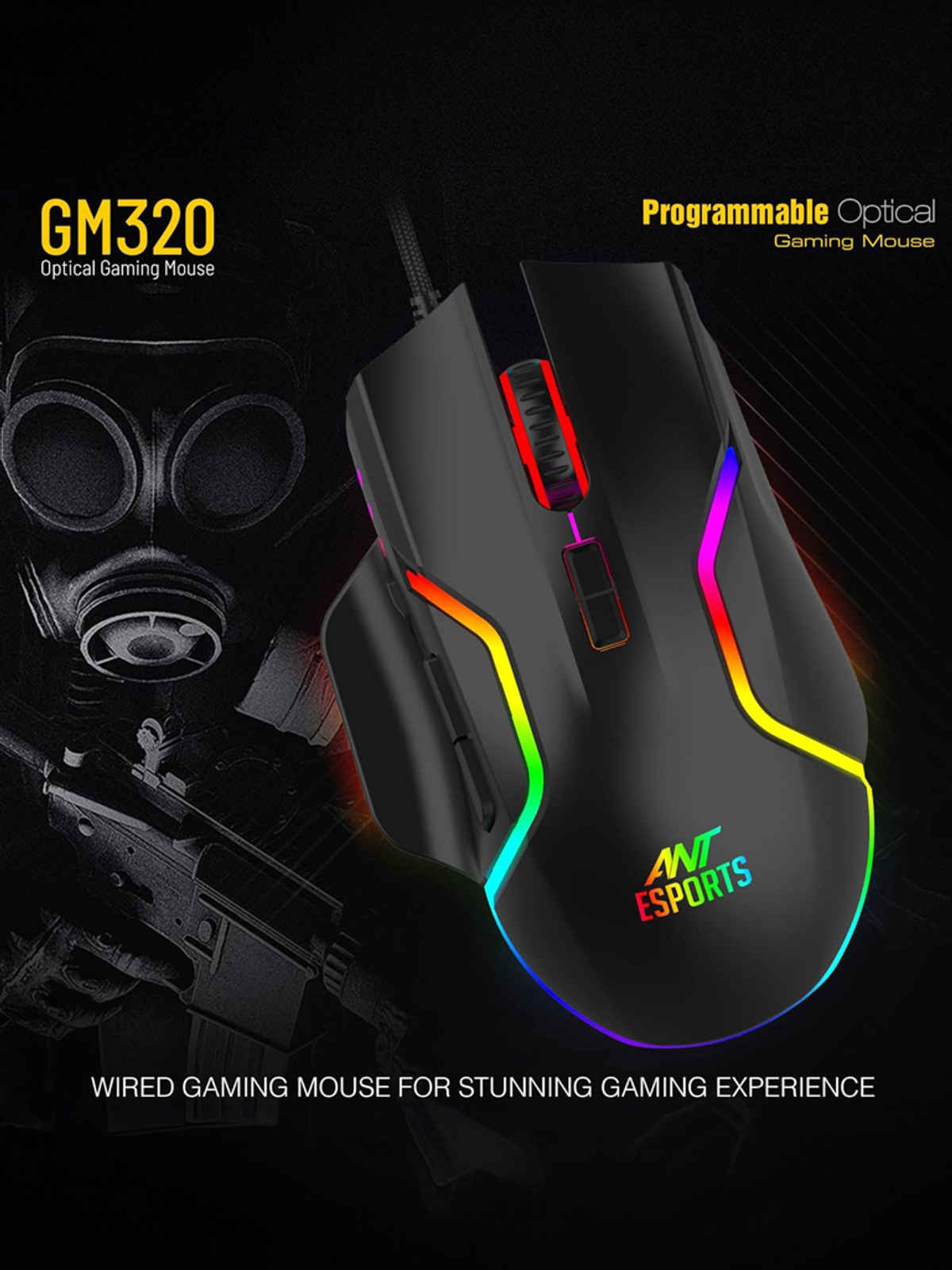 Ant Esports GM320 RGB Optical Wired Gaming Mouse | 8 Programmable Buttons | 12800 DPI I Ergonomic Design with Braided Cable - Black