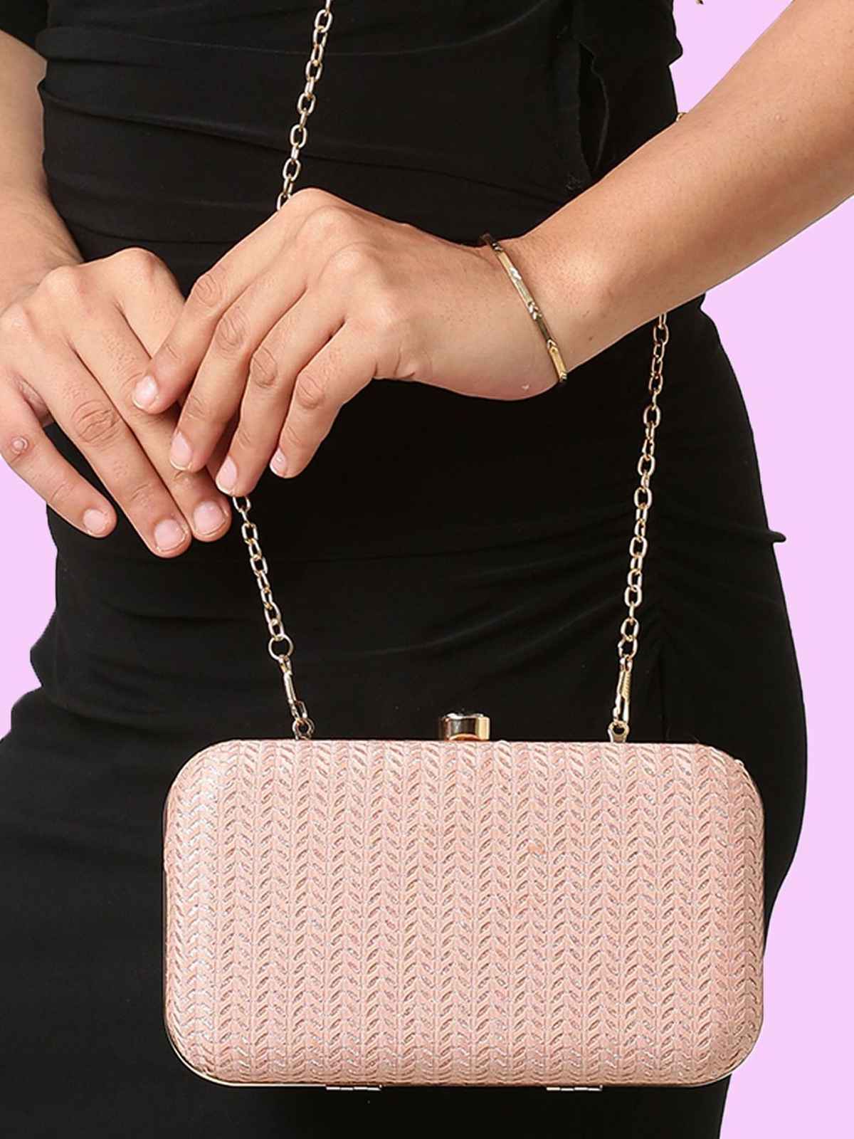 Lavie Women'S Sparkle Framed Clutch | Small (1pc) & Beautynx Antitarnish Rose Blossom Bracelet (1pc) Combo