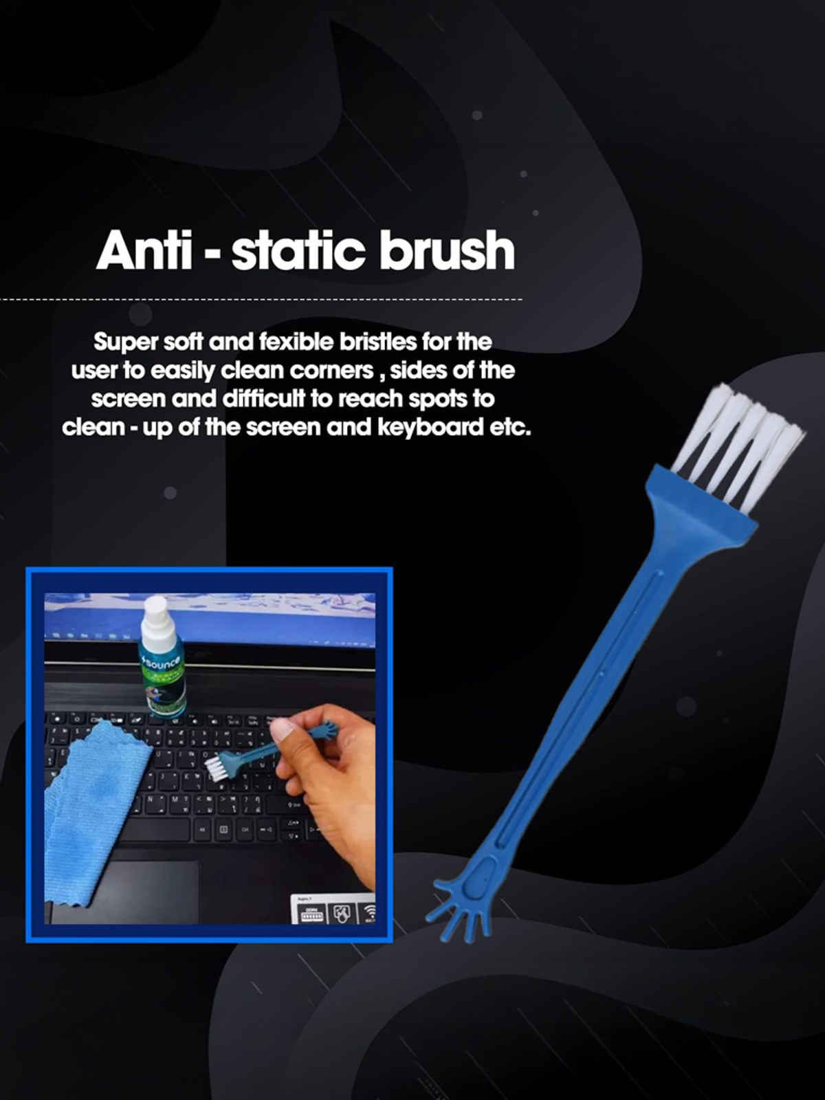 Sounce 3 in 1 Cleaning Set for Screen PC, Laptops, Monitors, Mobiles, LCD, LED, TV/Professional Quality/Prevents Static Electricity, 100ml with Micro Fiber Cloth and Soft Brush