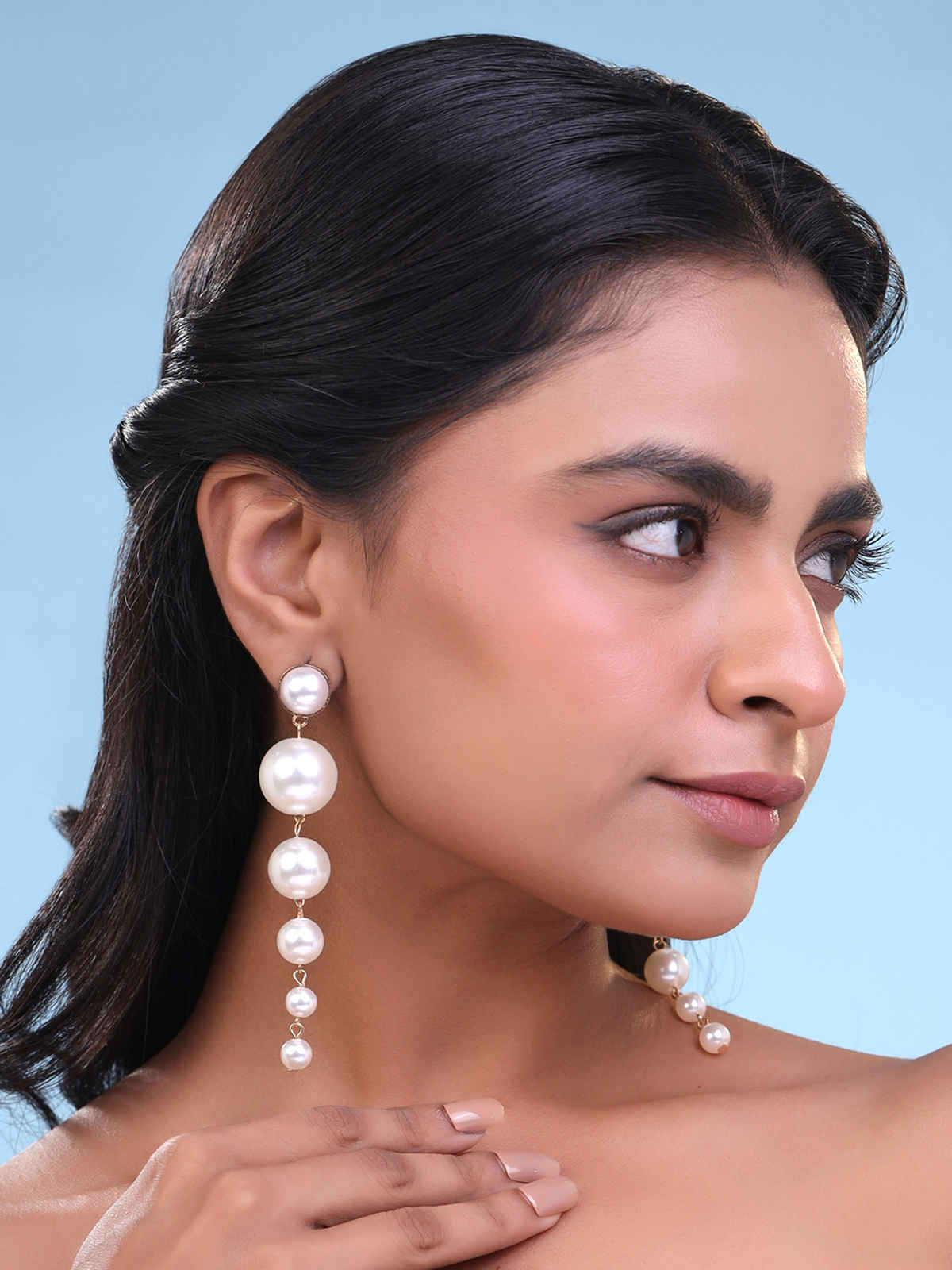 Yellow Chimes Long Chain Hanging Pearl Earrings for Women