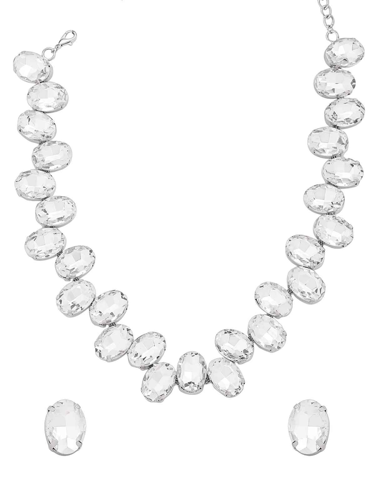 Yellow Chimes Silver Stone Necklace Set for Women | A5 Crystal Rhodium Plated Jewellery