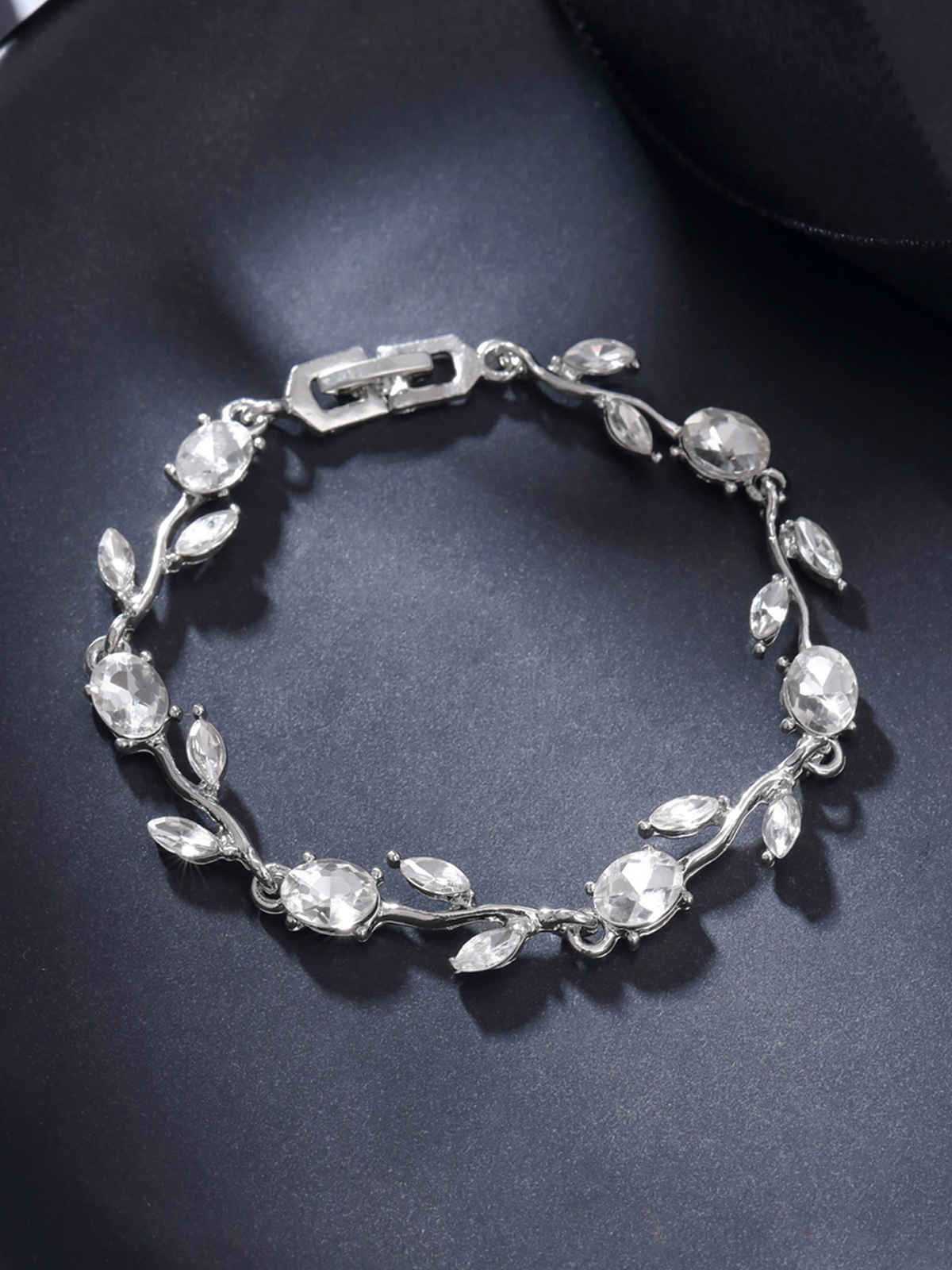 Yellow Chimes Women Cubic Zirconia Studded Silver-Plated Charm Bracelet