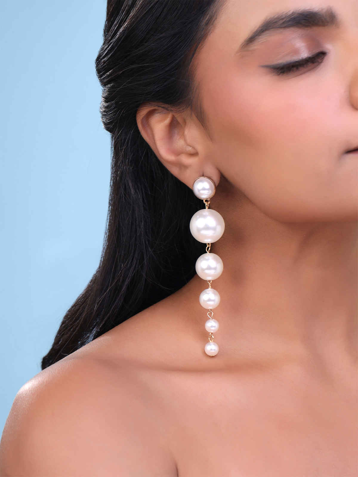 Yellow Chimes Long Chain Hanging Pearl Earrings for Women