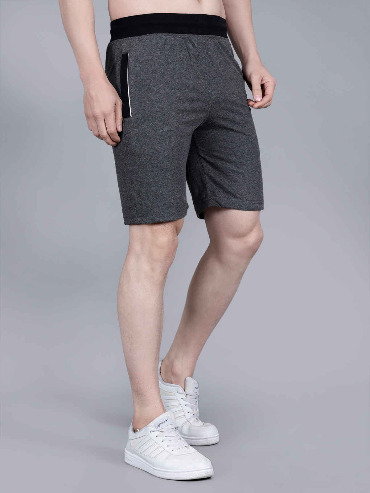 Tex-Fro Men's Solid Knee Length Sports & Regular Shorts with Side Pockets | Black Melange - M