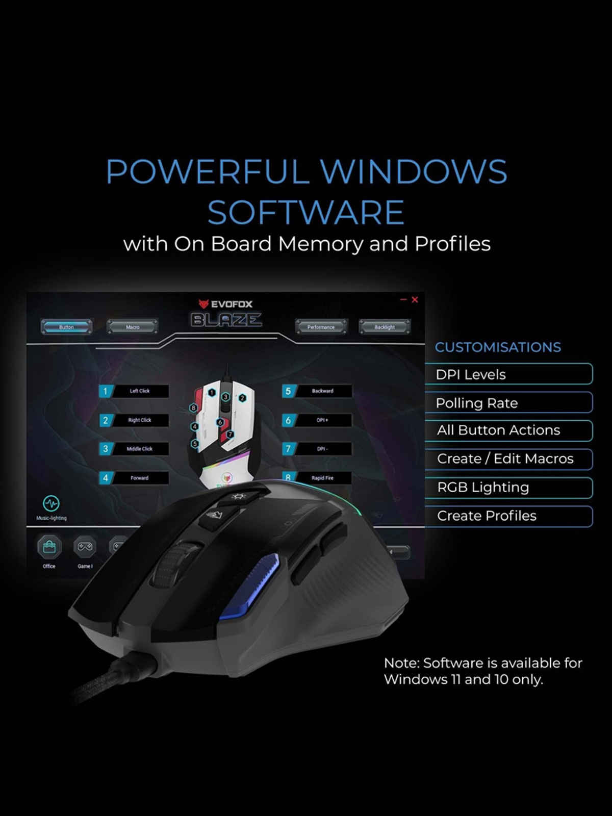 EvoFox Blaze Gaming Mouse USB - Grey