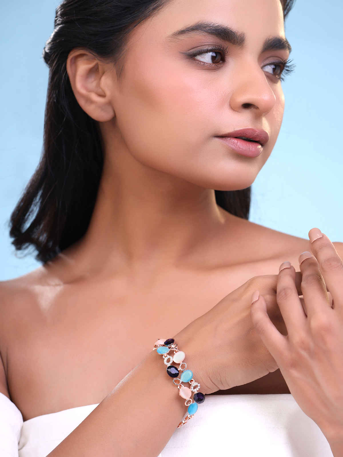 Yellow Chimes Women Gold-Toned & Blue Stone Studded Bracelet