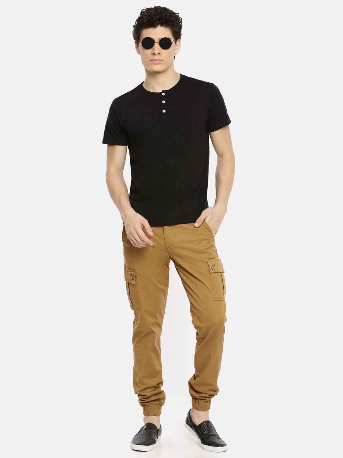 The Indian Garage Co Men | Slim Fit Solid Casual Cargo Trouser | Khaki - 32