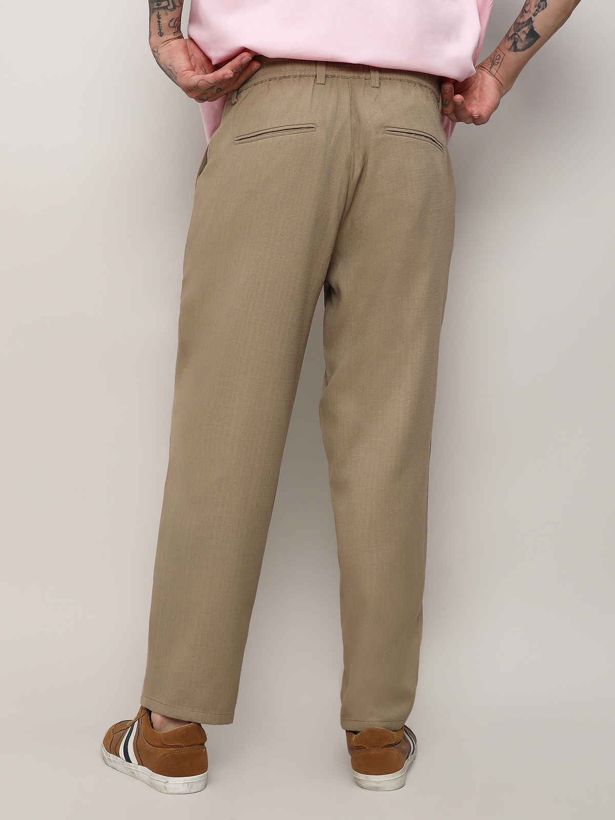 Campus Sutra Men's Solid Tailored Trousers | Brown Beige - 30