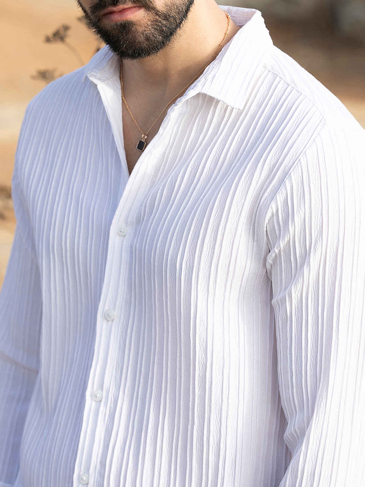 Campus Sutra Men's Self - Design Striped Shirt | White - XL