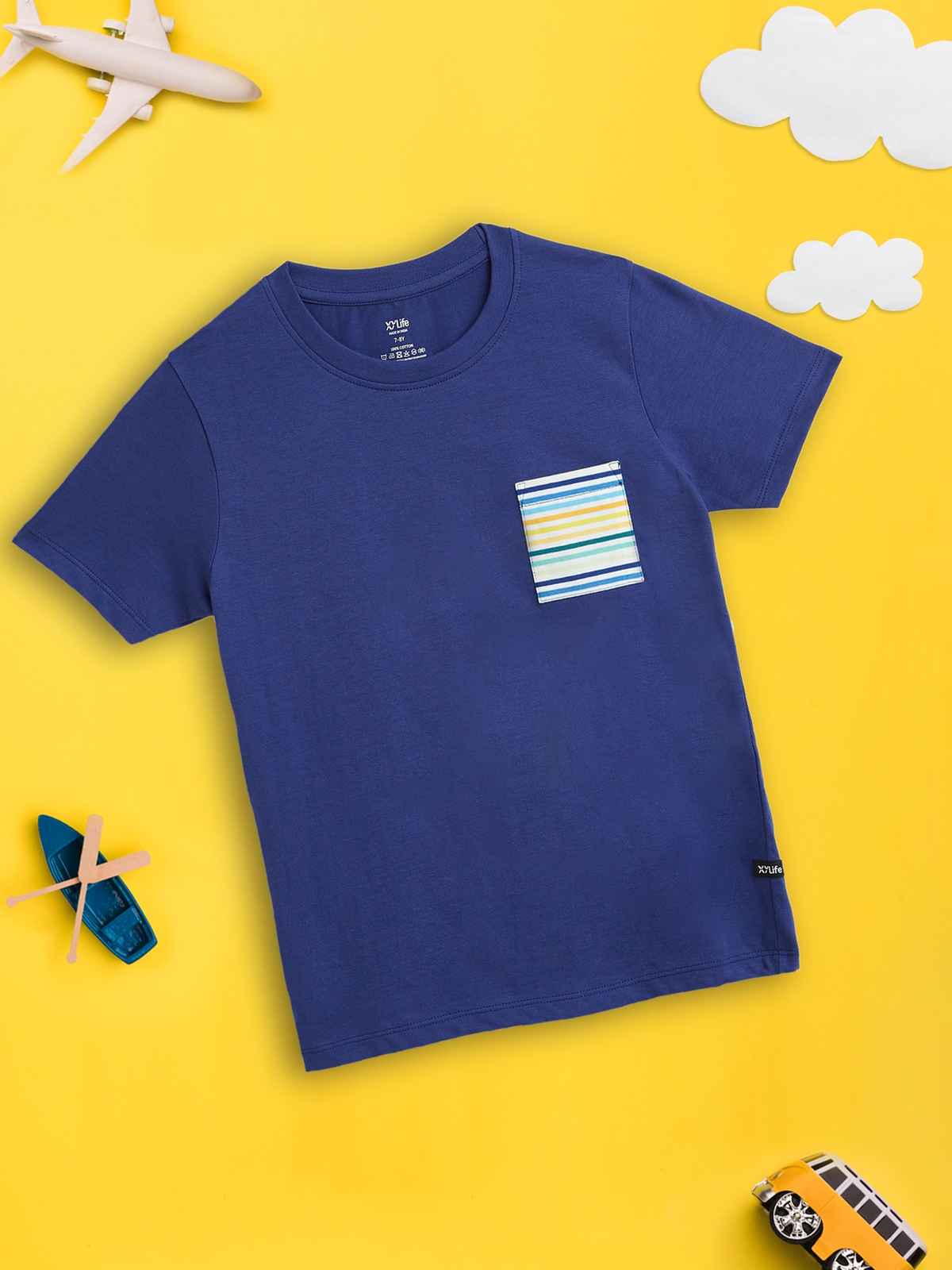 Xy Life Kids T-shirts for Boys | 100% Combed Cotton | Antimicrobial Finish | 9-10Y | True Blue